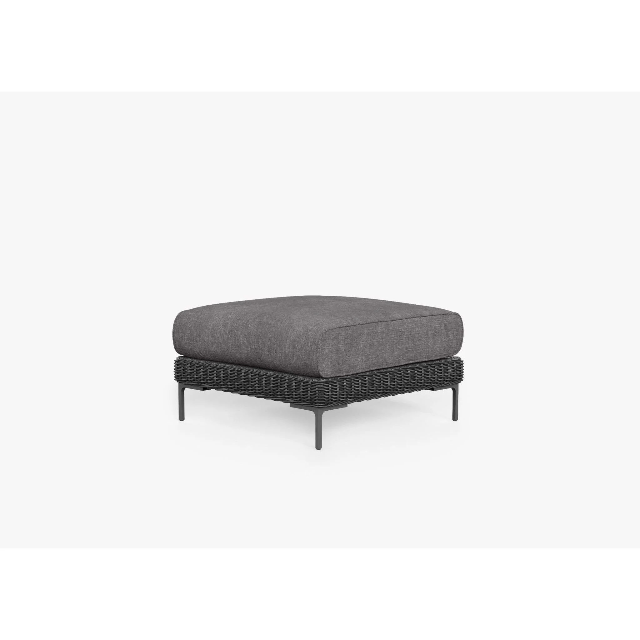 Live Outer 29" Black Wicker Outdoor Ottoman With Dark Pebble Gray Cushion