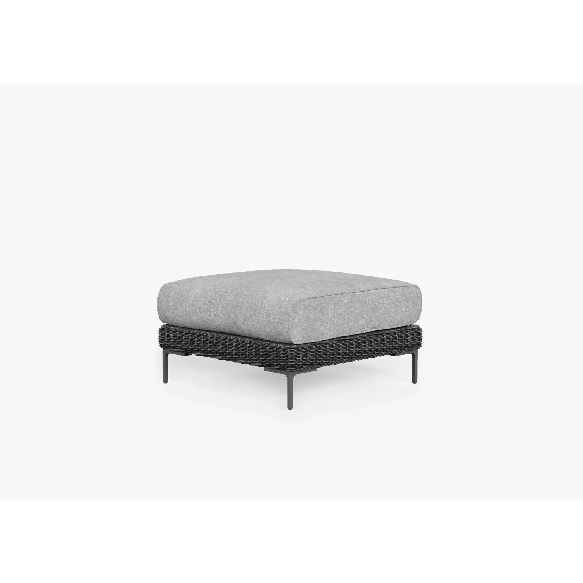 Live Outer 29" Black Wicker Outdoor Ottoman With Pacific Fog Gray Cushion