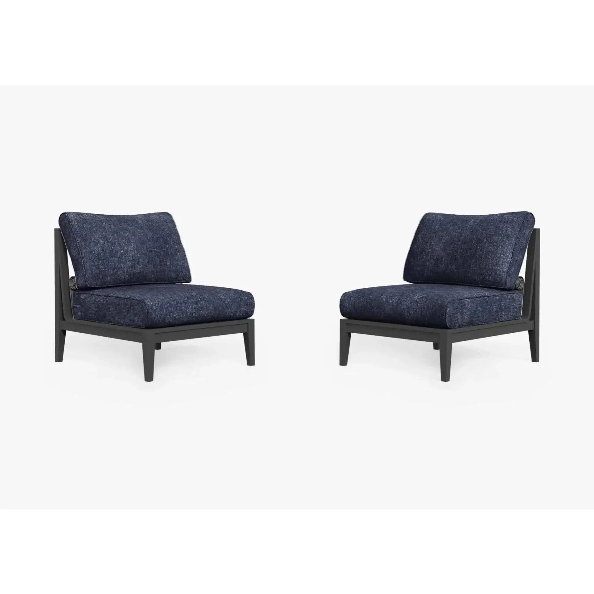 Live Outer 29" Charcoal Aluminum Outdoor Armless Chair Conversation Set With Deep Sea Navy Cushion