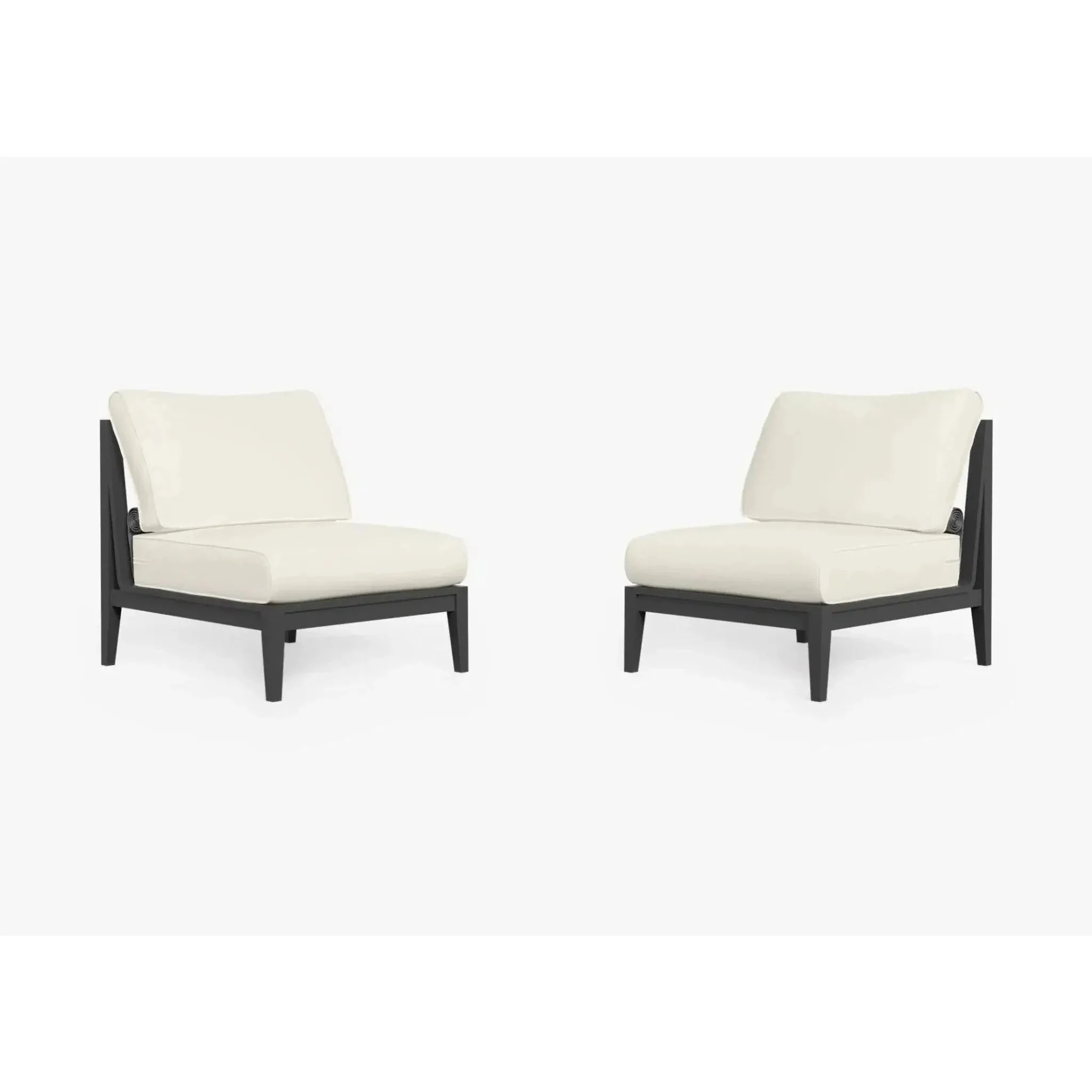Live Outer 29" Charcoal Aluminum Outdoor Armless Chair Conversation Set With Palisades Cream Cushion