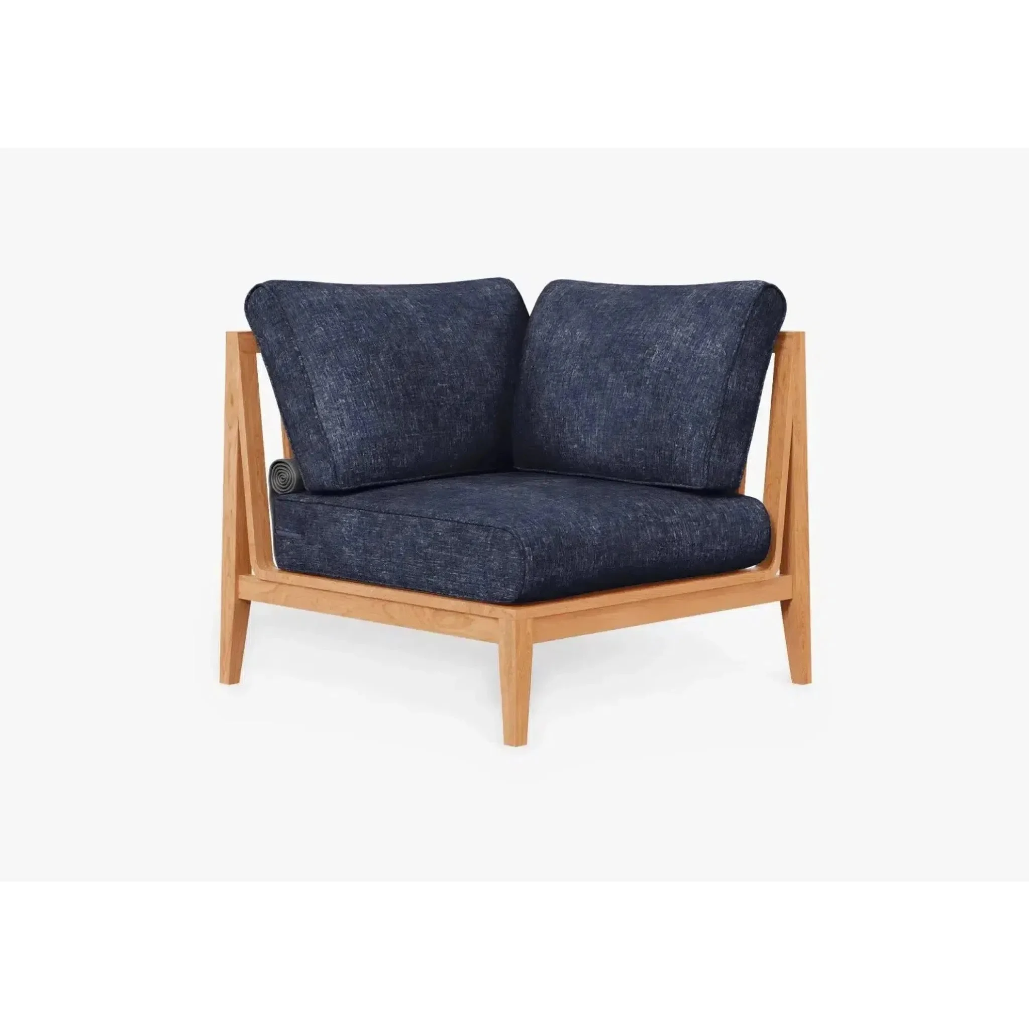 Live Outer 34" Teak Outdoor Left Sectional Chair With Deep Sea Navy Cushion