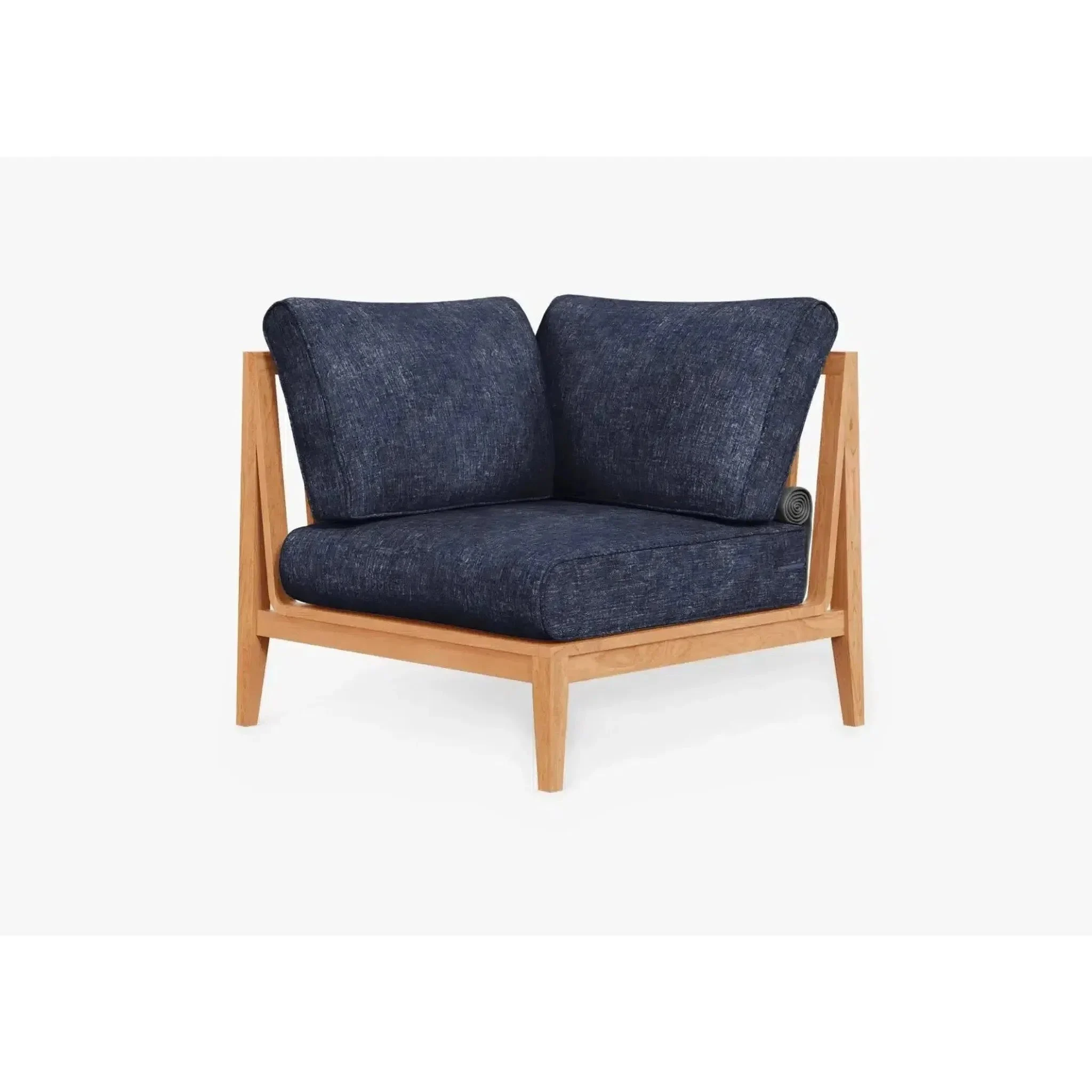 Live Outer 34" Teak Outdoor Right Sectional Chair With Deep Sea Navy Cushion
