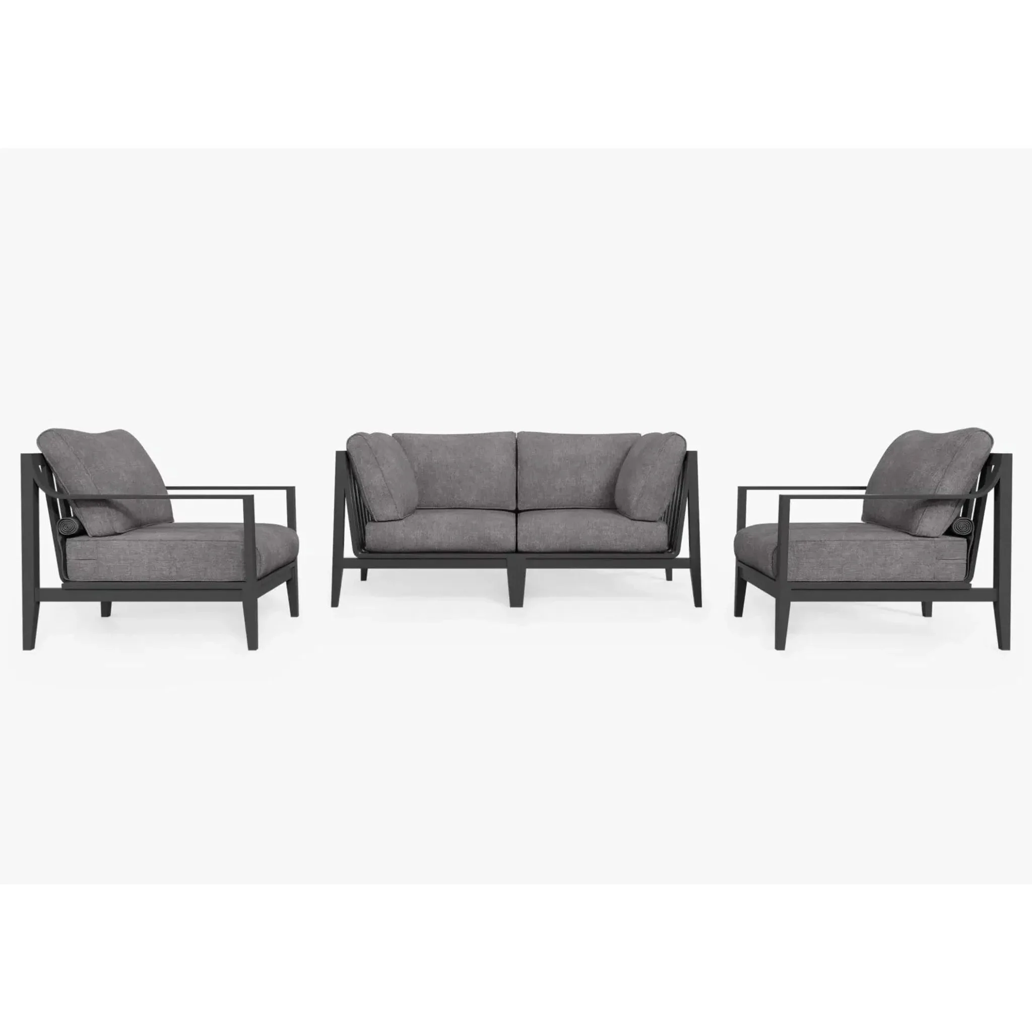 Live Outer 69" Charcoal Aluminum Outdoor Loveseat With Armchairs & Dark Pebble Gray Cushion (4-Seat)