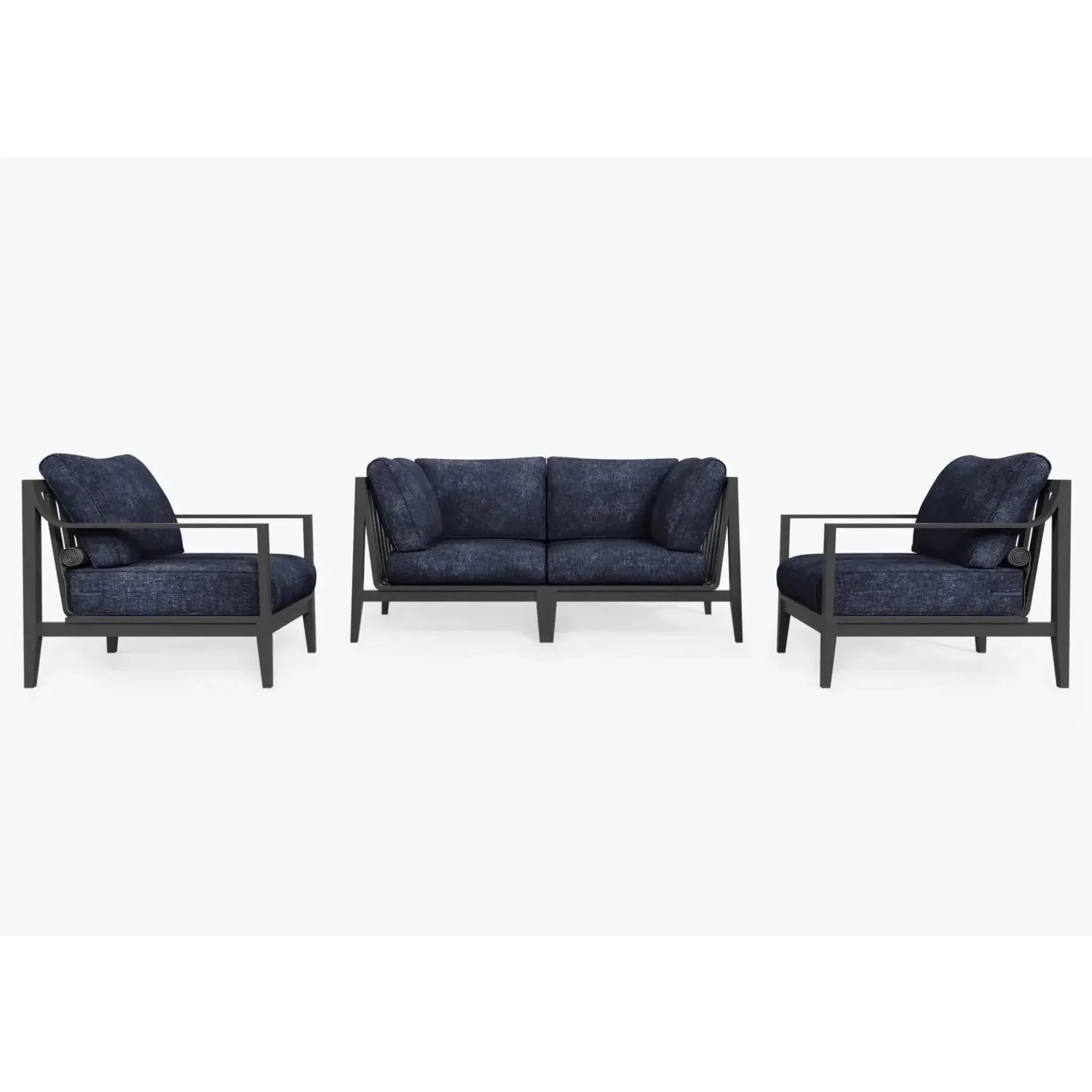 Live Outer 69" Charcoal Aluminum Outdoor Loveseat With Armchairs & Deep Sea Navy Cushion (4-Seat)