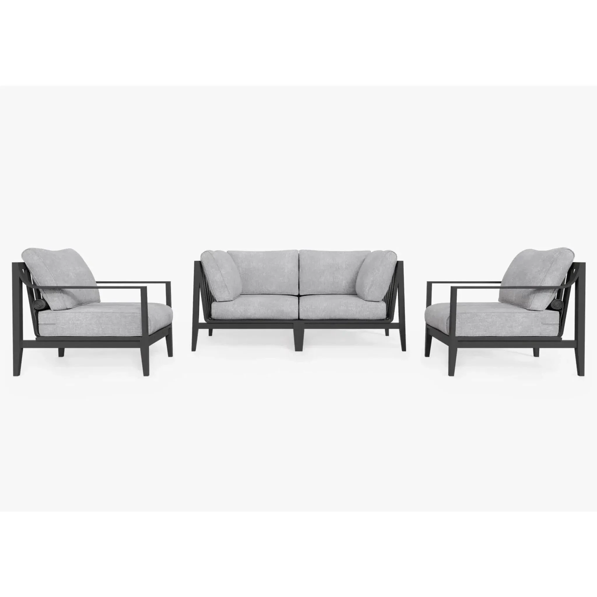 Live Outer 69" Charcoal Aluminum Outdoor Loveseat With Armchairs & Pacific Fog Gray Cushion (4-Seat)