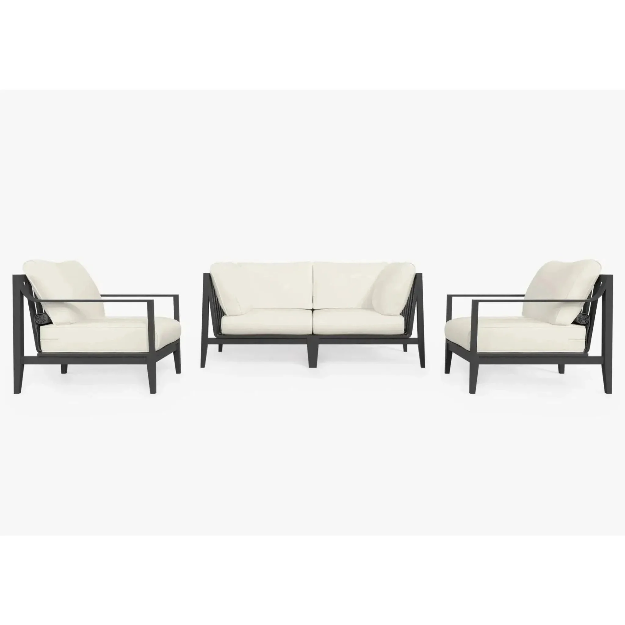 Live Outer 69" Charcoal Aluminum Outdoor Loveseat With Armchairs & Palisades Cream Cushion (4-Seat)