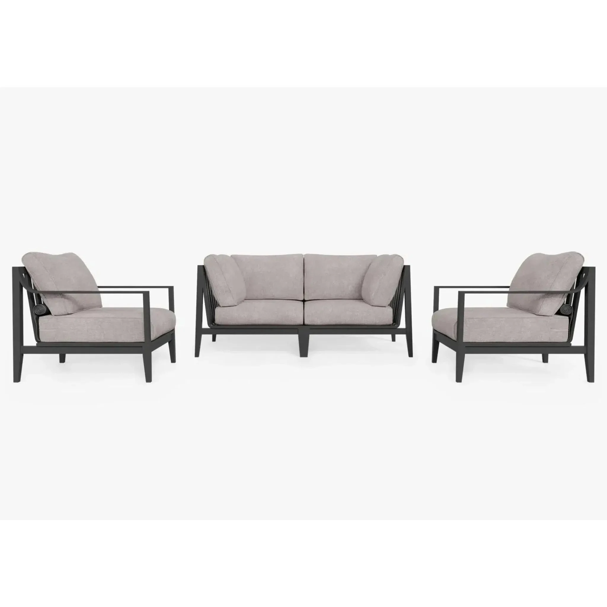 Live Outer 69" Charcoal Aluminum Outdoor Loveseat With Armchairs & Sandstone Gray Cushion (4-Seat)