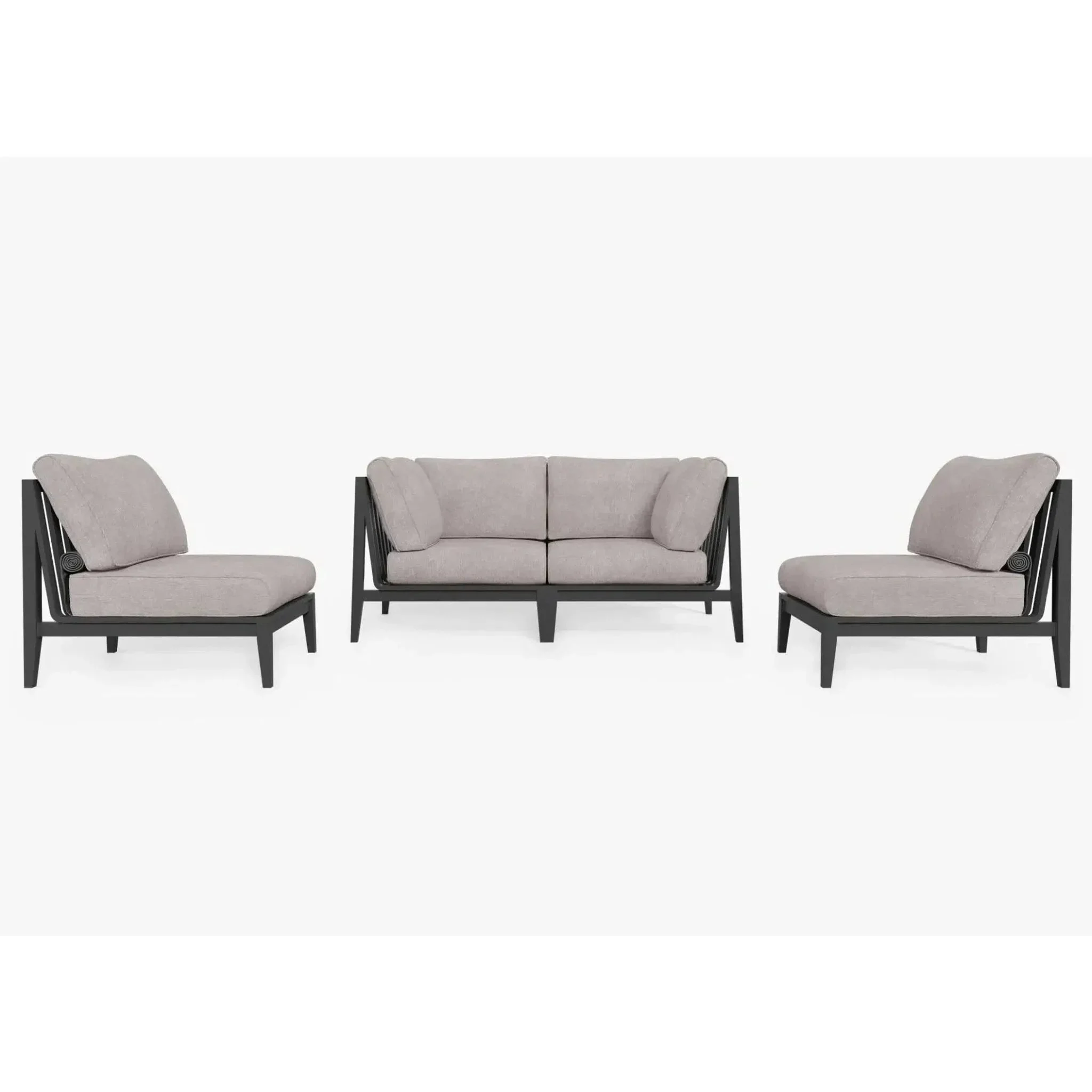 Live Outer 69" Charcoal Aluminum Outdoor Loveseat With Armless Chairs and Sandstone Gray Cushion (4-Seat)
