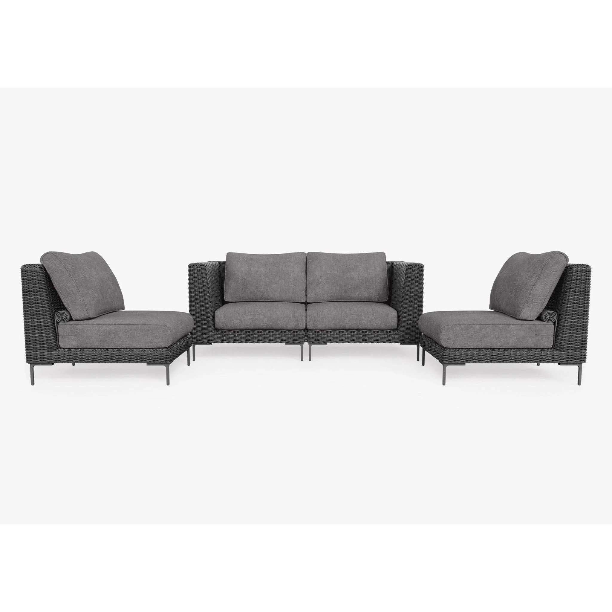 Live Outer 74" Black Wicker Outdoor Loveseat With Armless Chairs & Dark Pebble Gray Cushion (4-Seat)