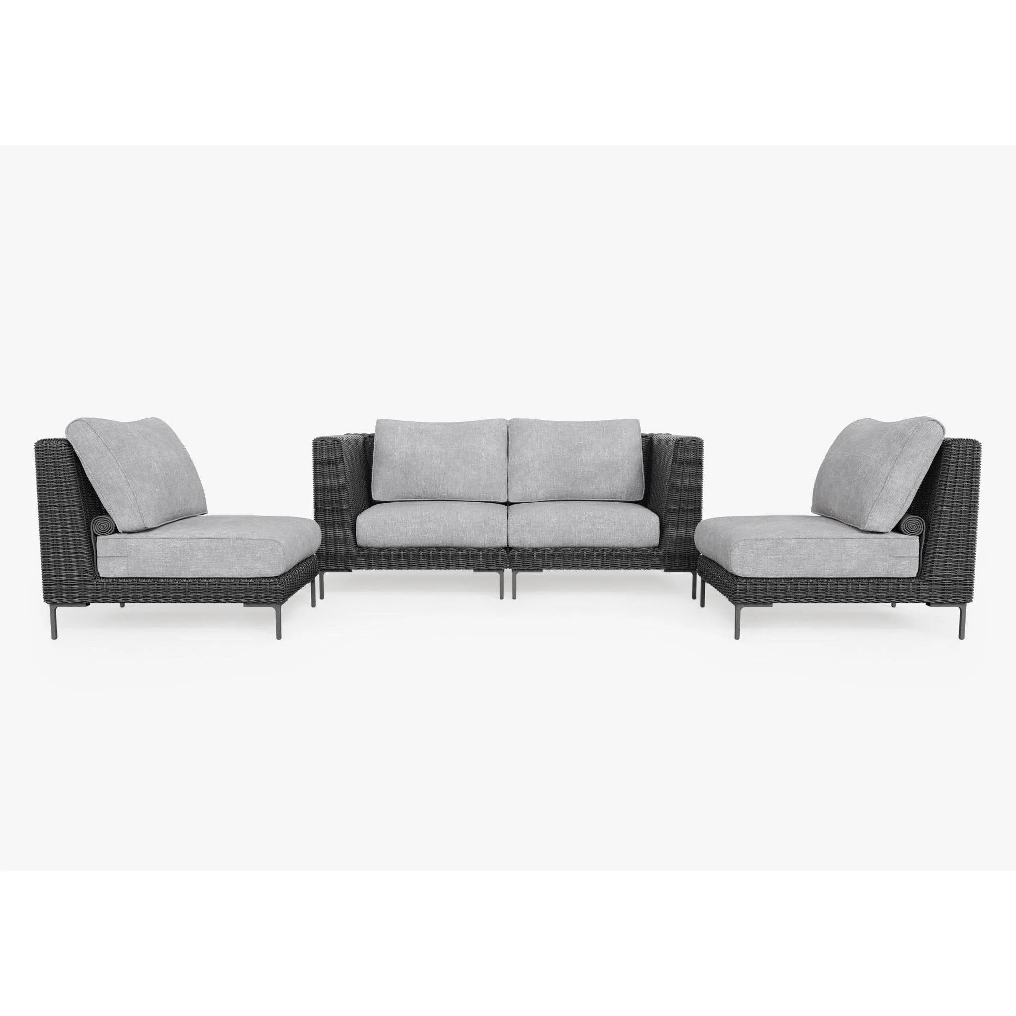 Live Outer 74" Black Wicker Outdoor Loveseat With Armless Chairs & Pacific Fog Gray Cushion (4-Seat)