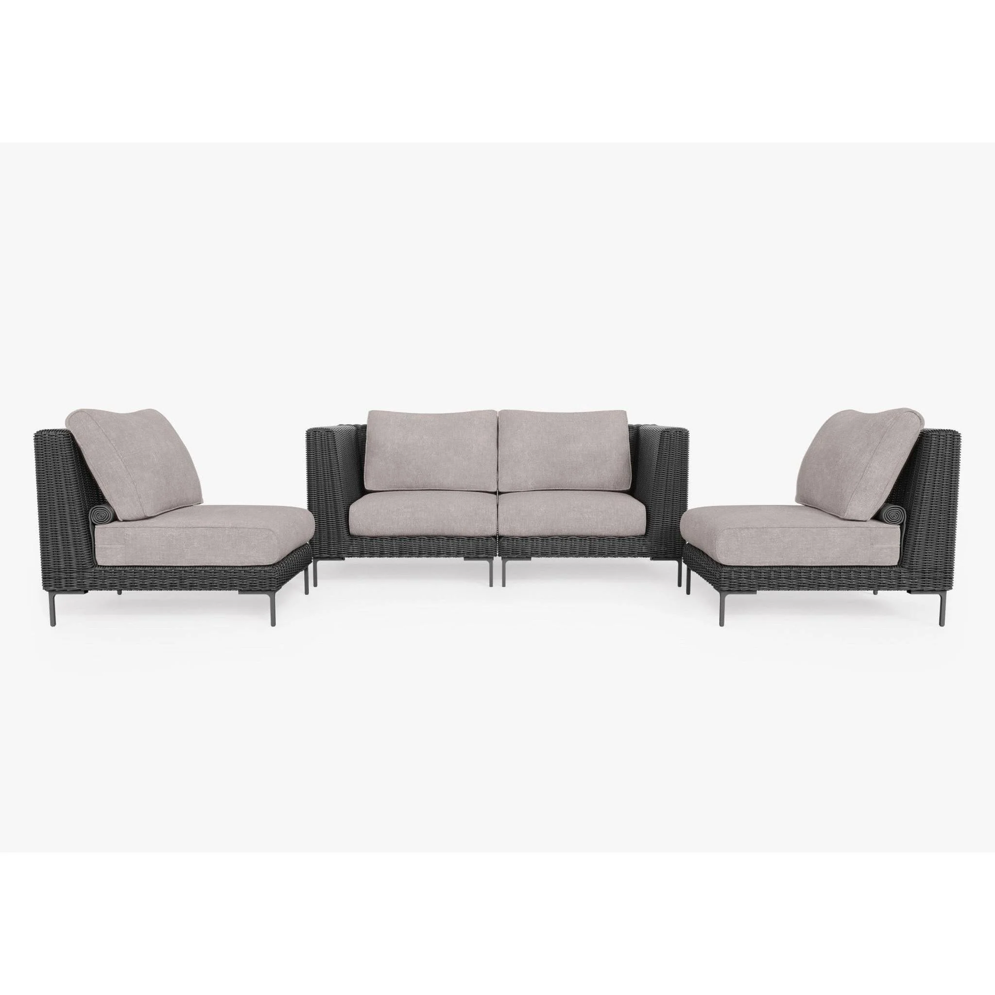 Live Outer 74" Black Wicker Outdoor Loveseat With Armless Chairs & Sandstone Gray Cushion (4-Seat)