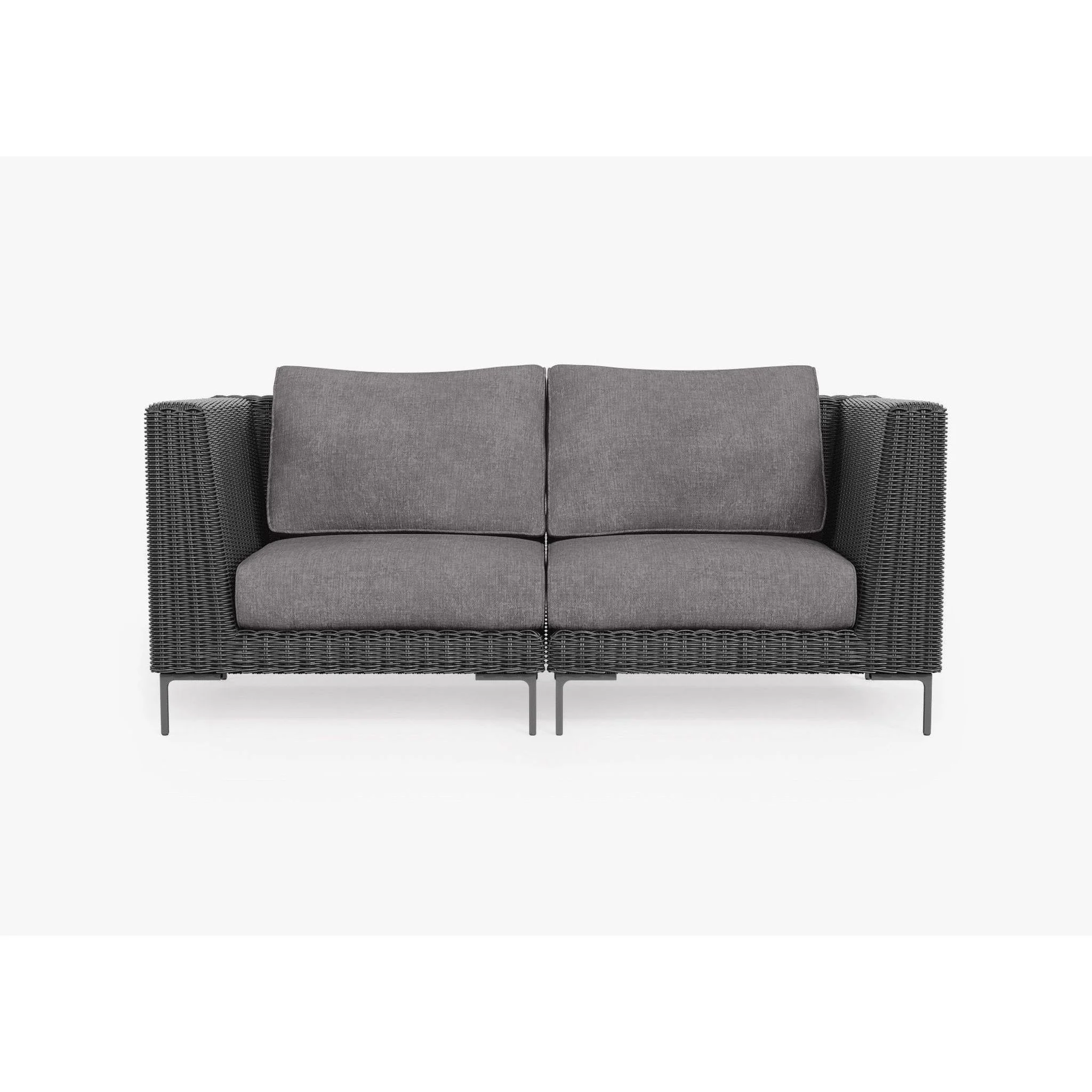 Live Outer 74" Black Wicker Outdoor Loveseat With Dark Pebble Gray Cushion
