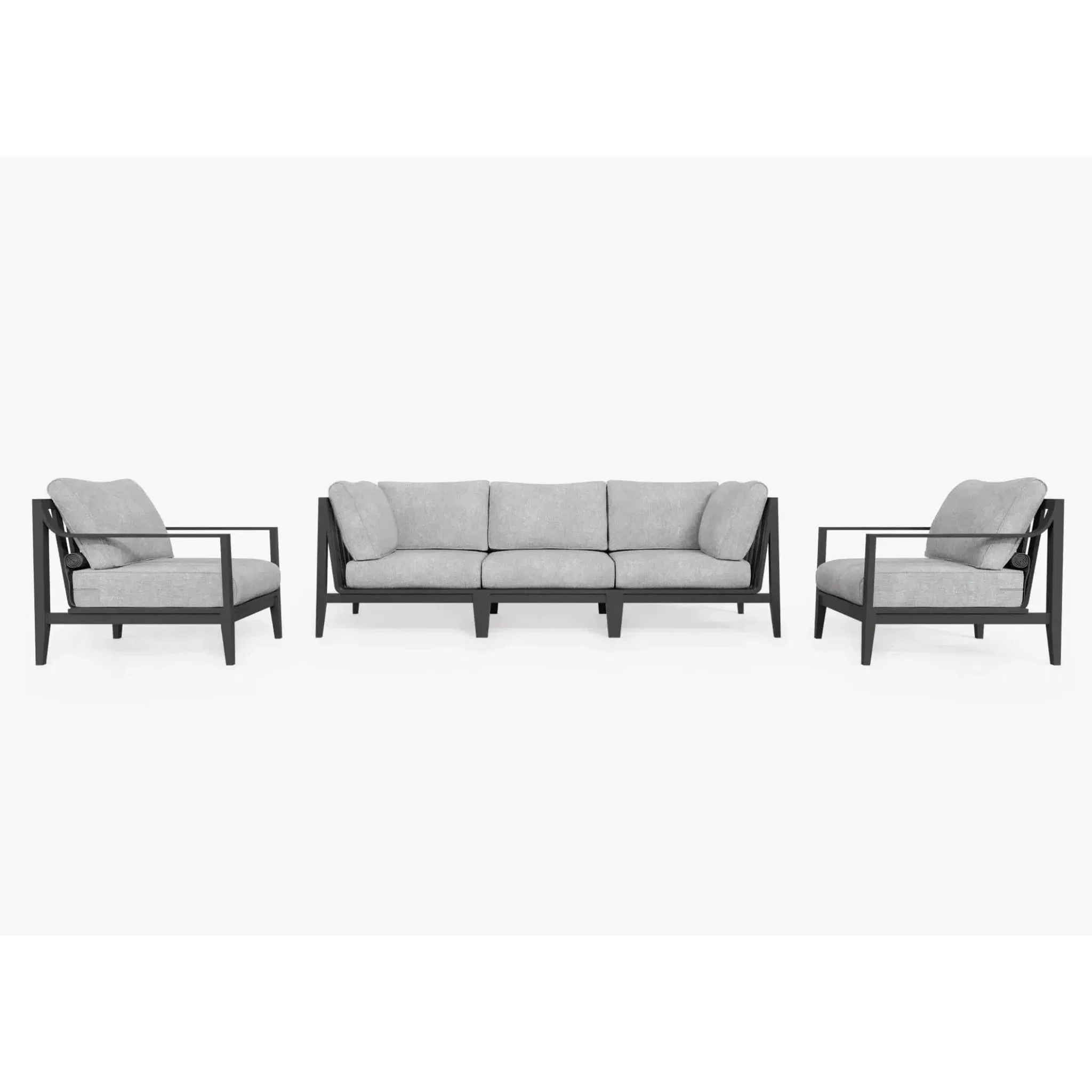 Live Outer 98" Charcoal Aluminum Outdoor Sofa With Armchairs and Pacific Fog Gray Cushion (5-Seat)