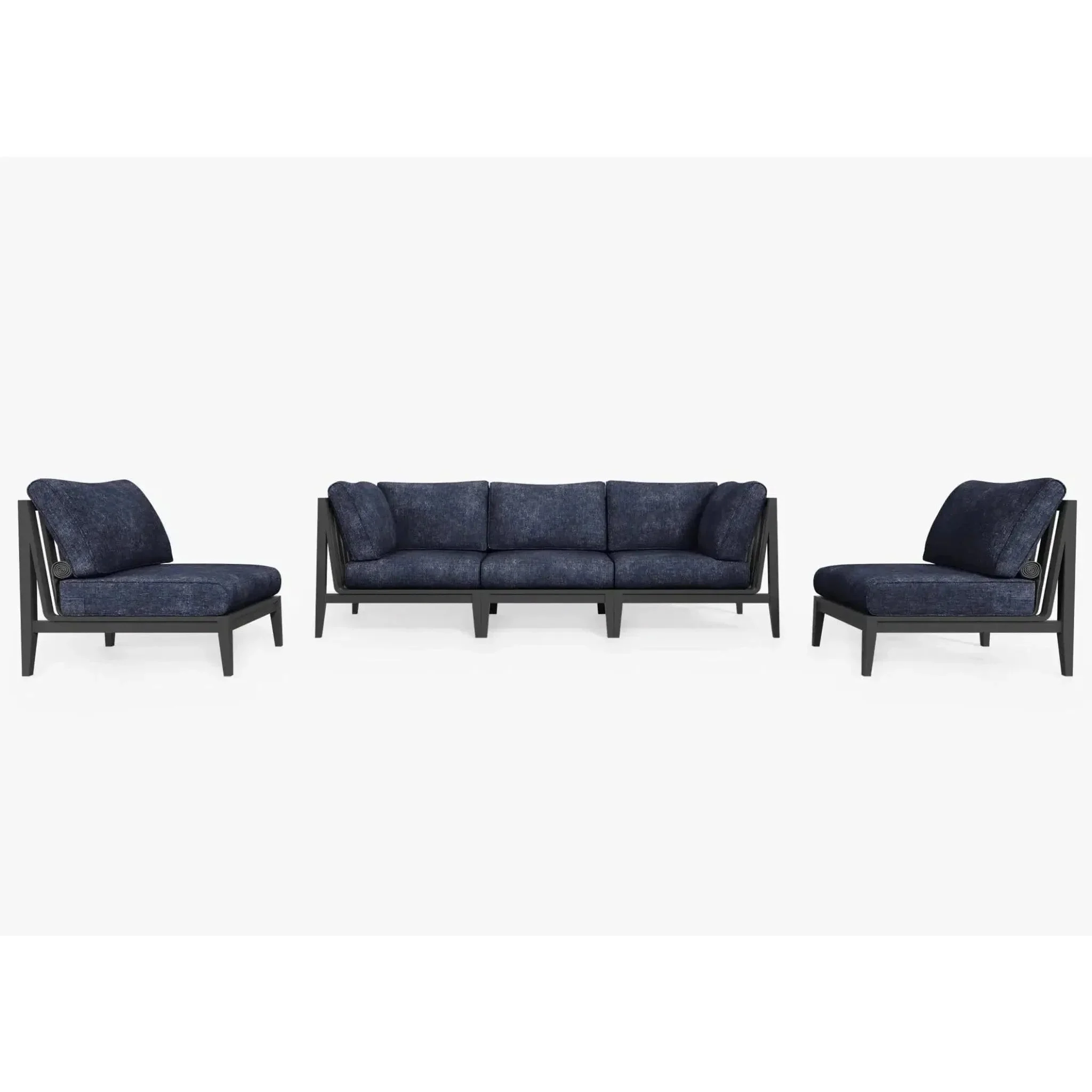Live Outer 98" Charcoal Aluminum Outdoor Sofa With Armless Chairs and Deep Sea Navy Cushion (5-Seat)