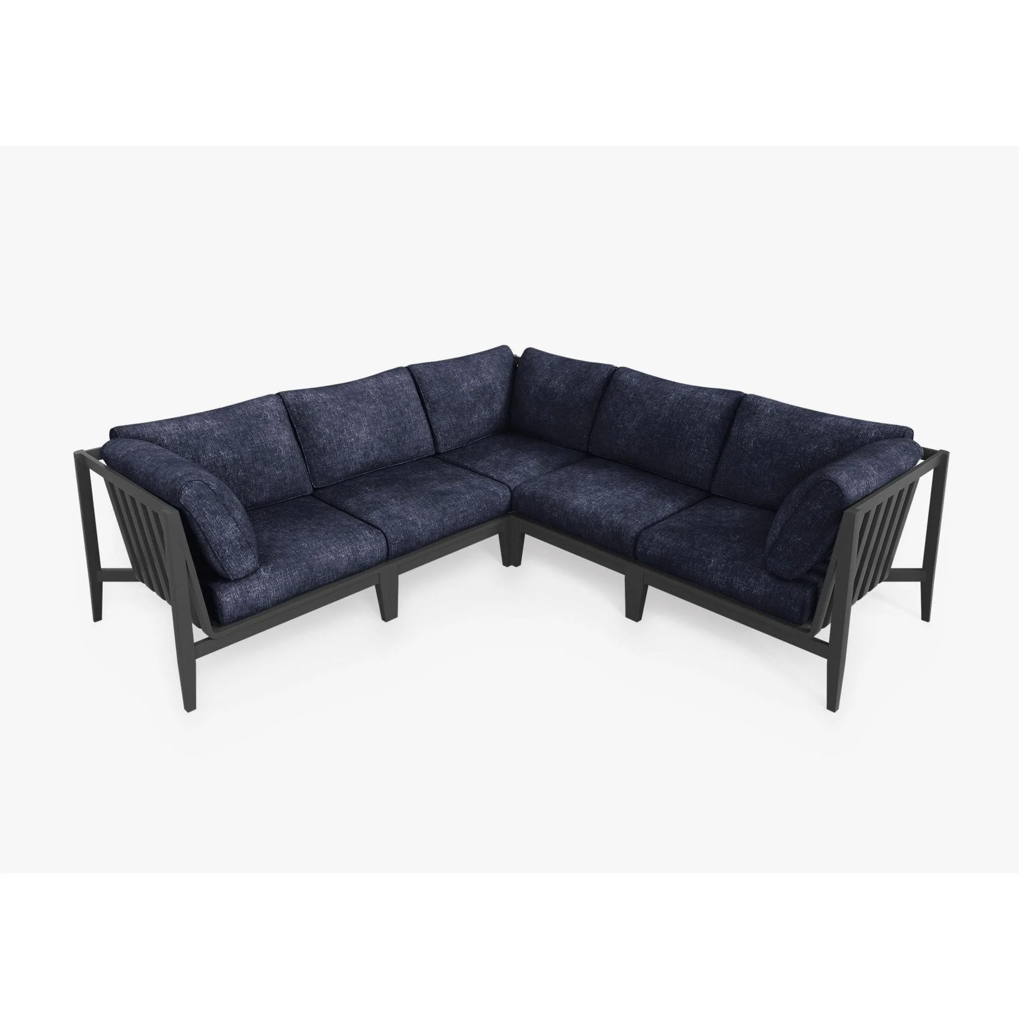 Live Outer 98" x 98" Charcoal Aluminum Outdoor Corner Sectional 5-Seat With Deep Sea Navy Cushion
