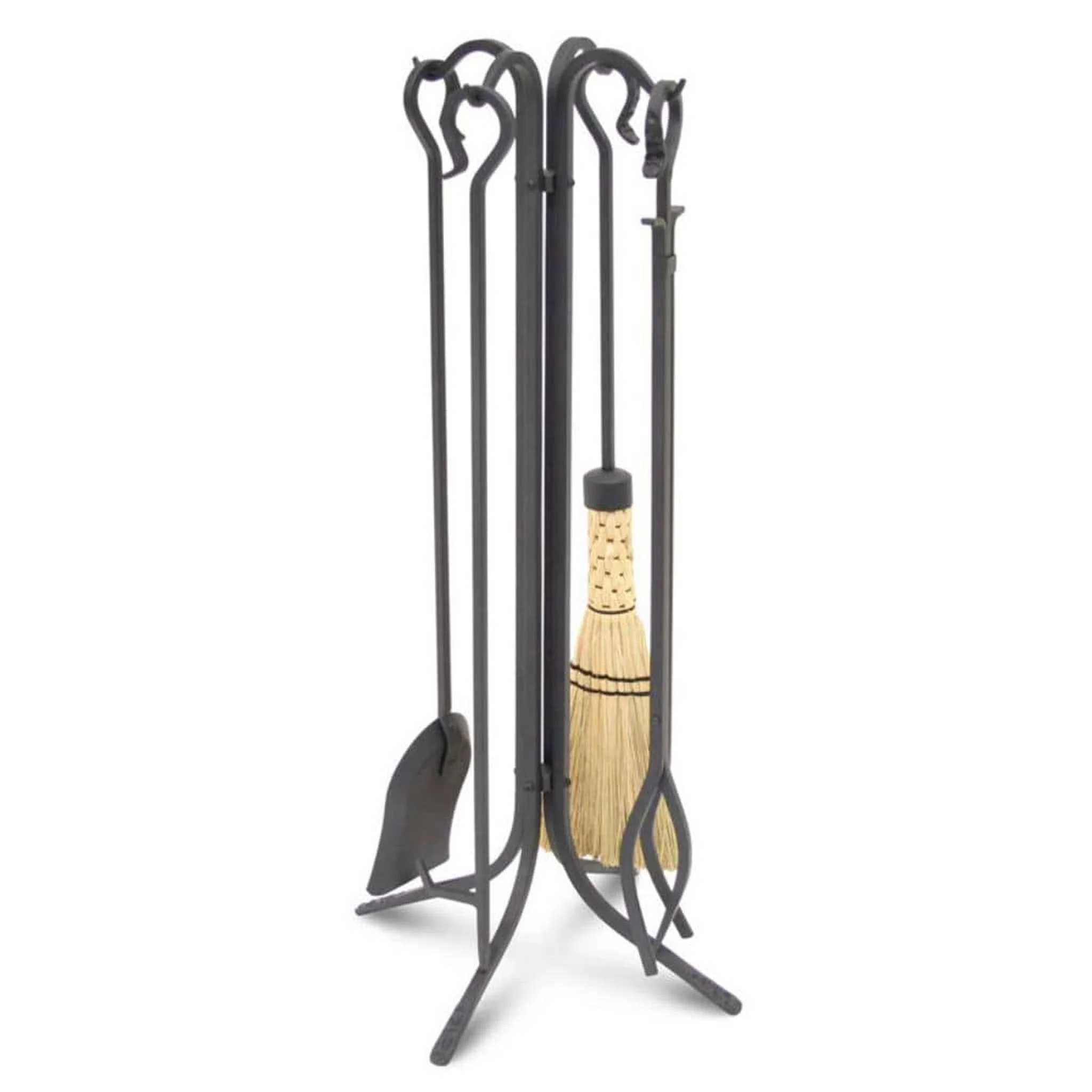 Pilgrim 33" Matte Black Forged Large Hearth Tool Set with Corn Broom
