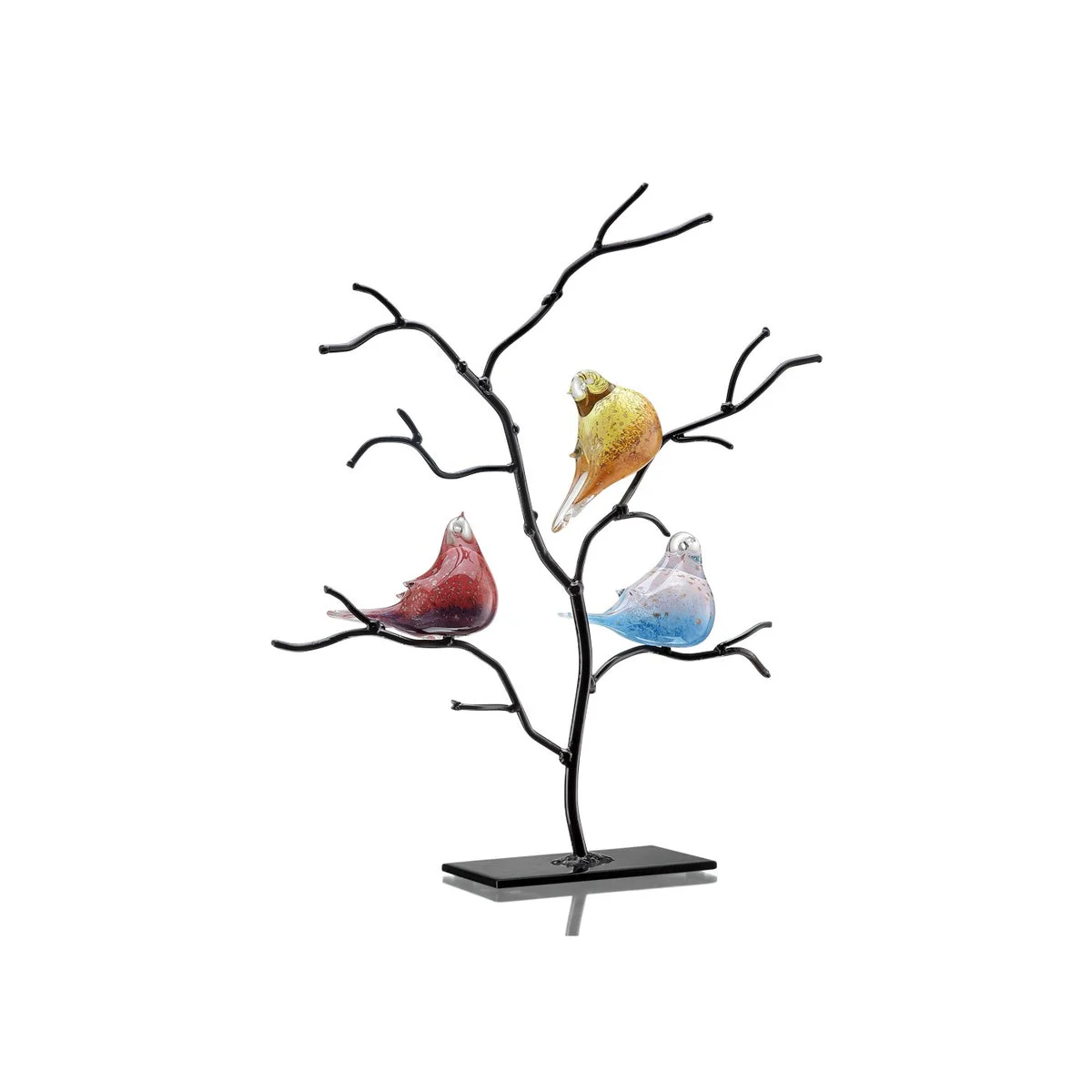 SPI Home AG Bird Trio on Tree Glass and Iron Sculpture – Artistic Nature Accent for Shelf or Entryway, 21.5" Tall