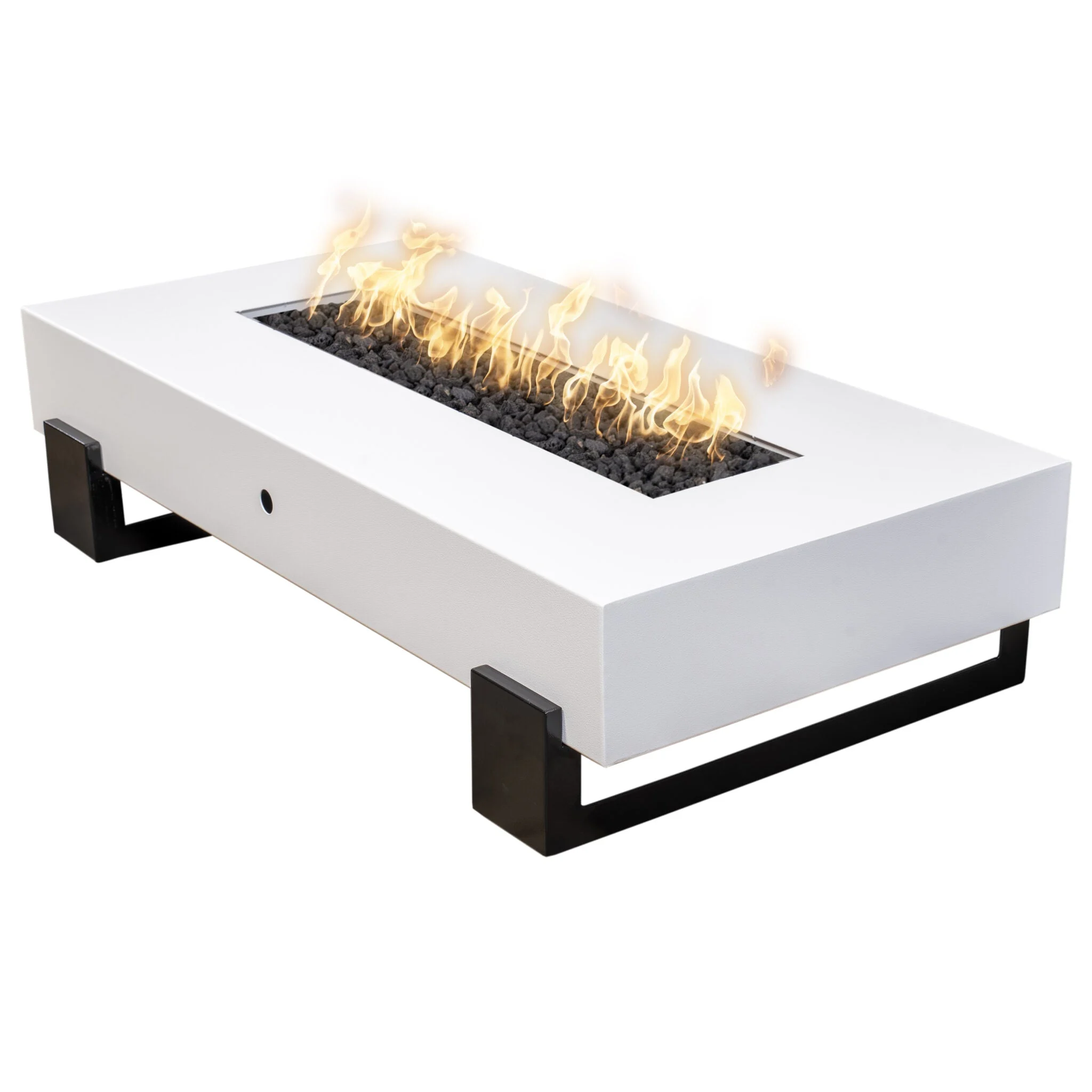 The Outdoor Plus Baja 84" Black & White Powder Coated Metal Natural Gas Fire Pit with 12V Electronic Ignition