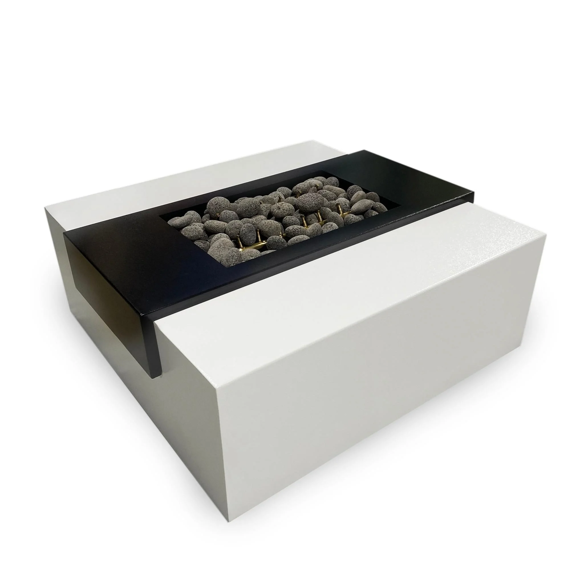 The Outdoor Plus Gallaway 42" Black & White Powder Coated Metal Liquid Propane Fire Pit with Match Lit with Flame Sense Ignition