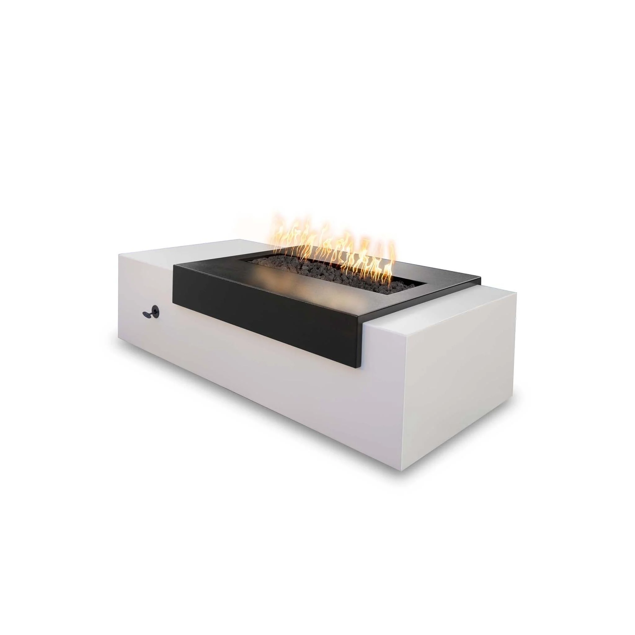 The Outdoor Plus Moonstone Black & White 60" Powder Coated Metal Fire Pit Natural Gas with 110V Electronic Ignition