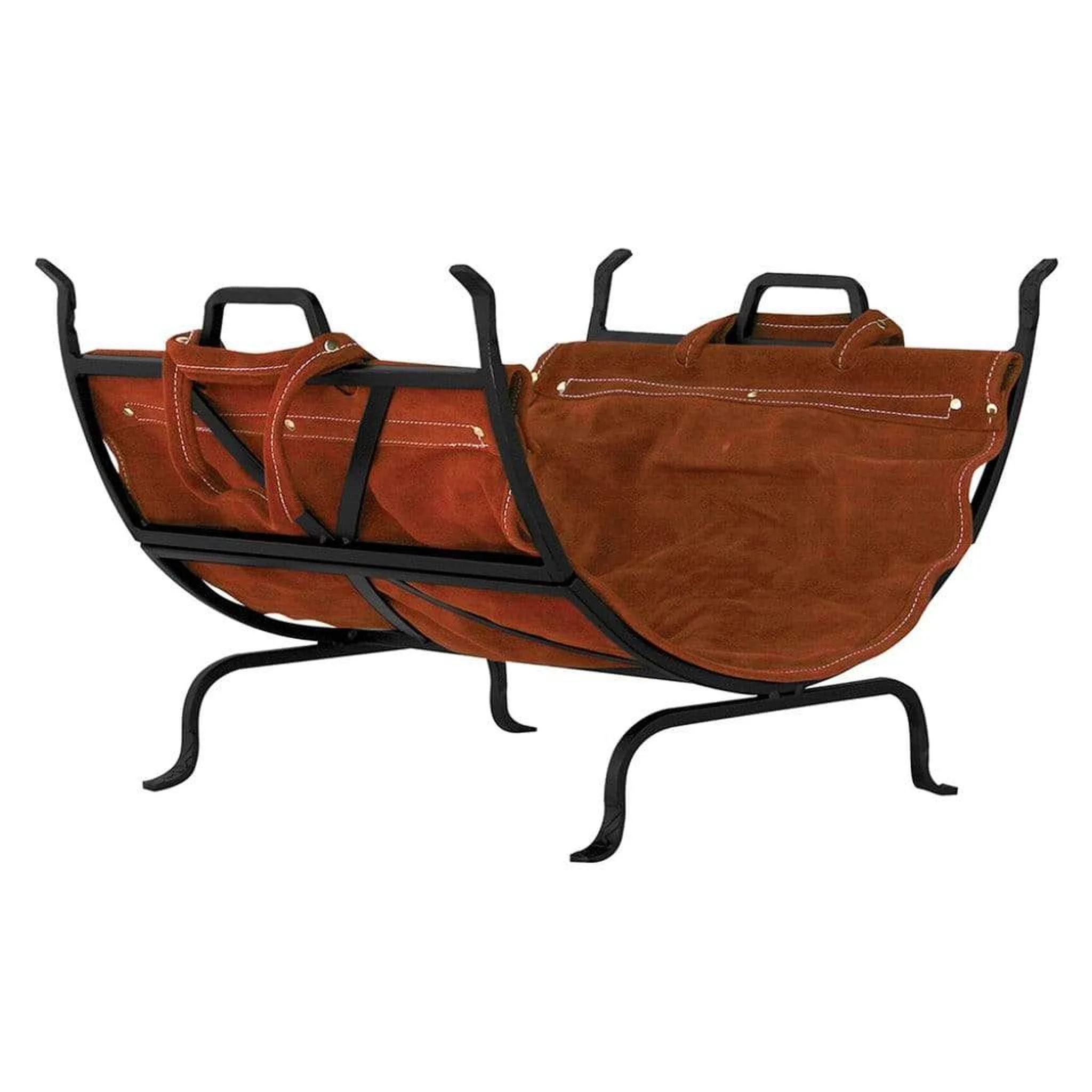 UniFlame 22" W-1018 Black Wrought Iron Log Holder w/ Leather Carrier
