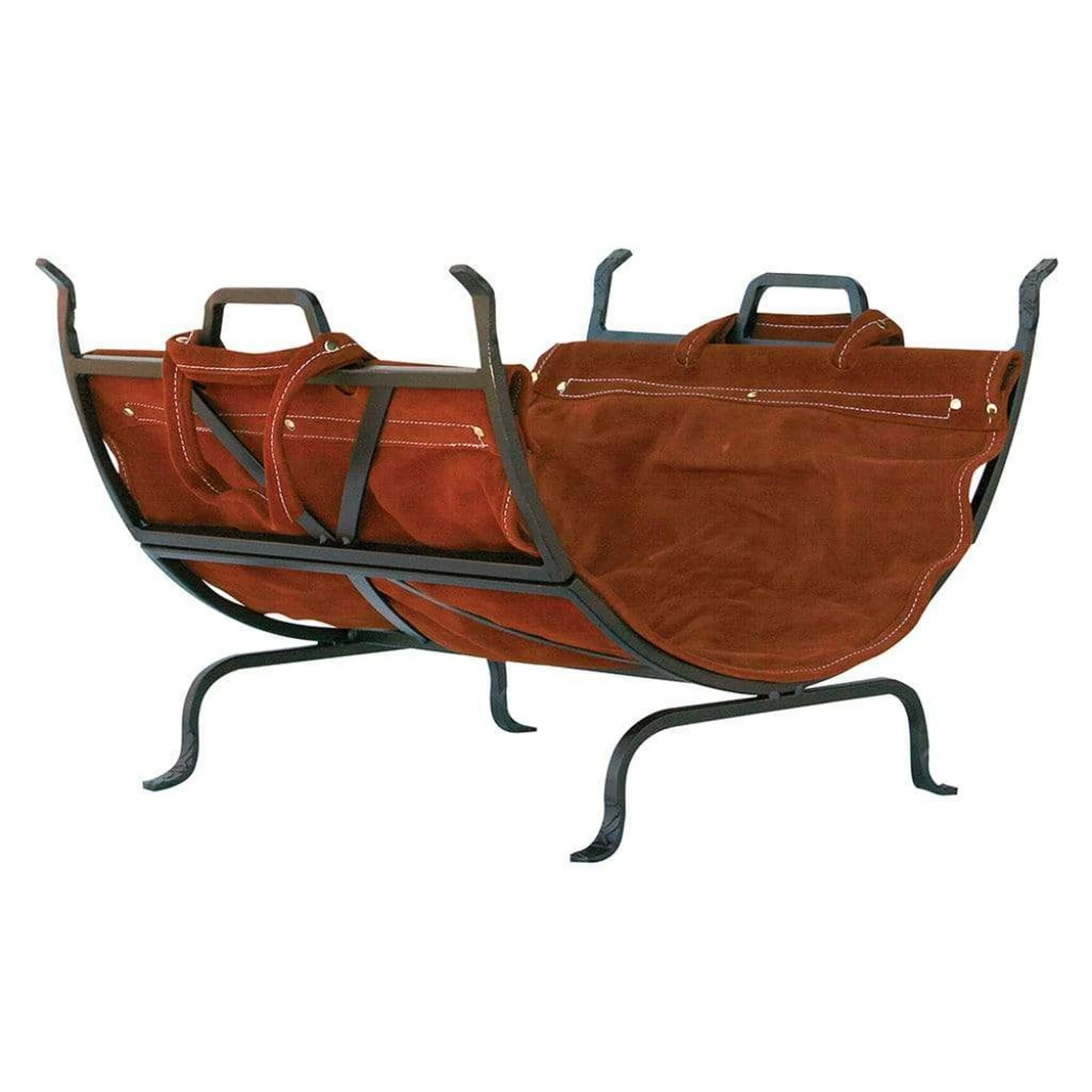 UniFlame 22" W-1189 Olde World Iron Log Holder w/ Suede Leather Carrier