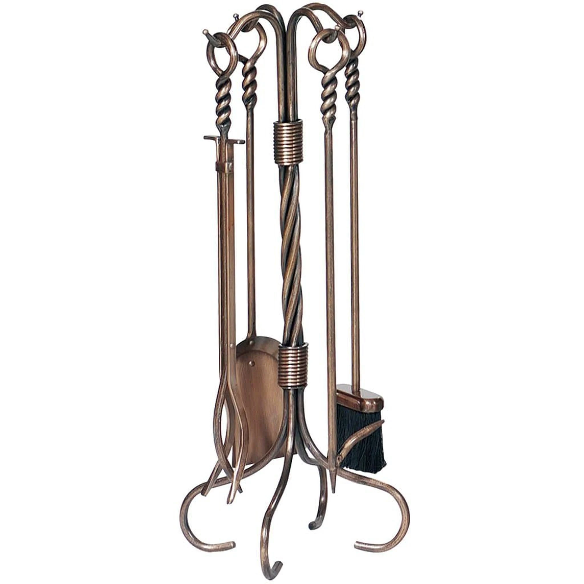 UniFlame 30" F-1311 5-Piece Antique Copper Finish Fireset w/ Ring/Twist Handles