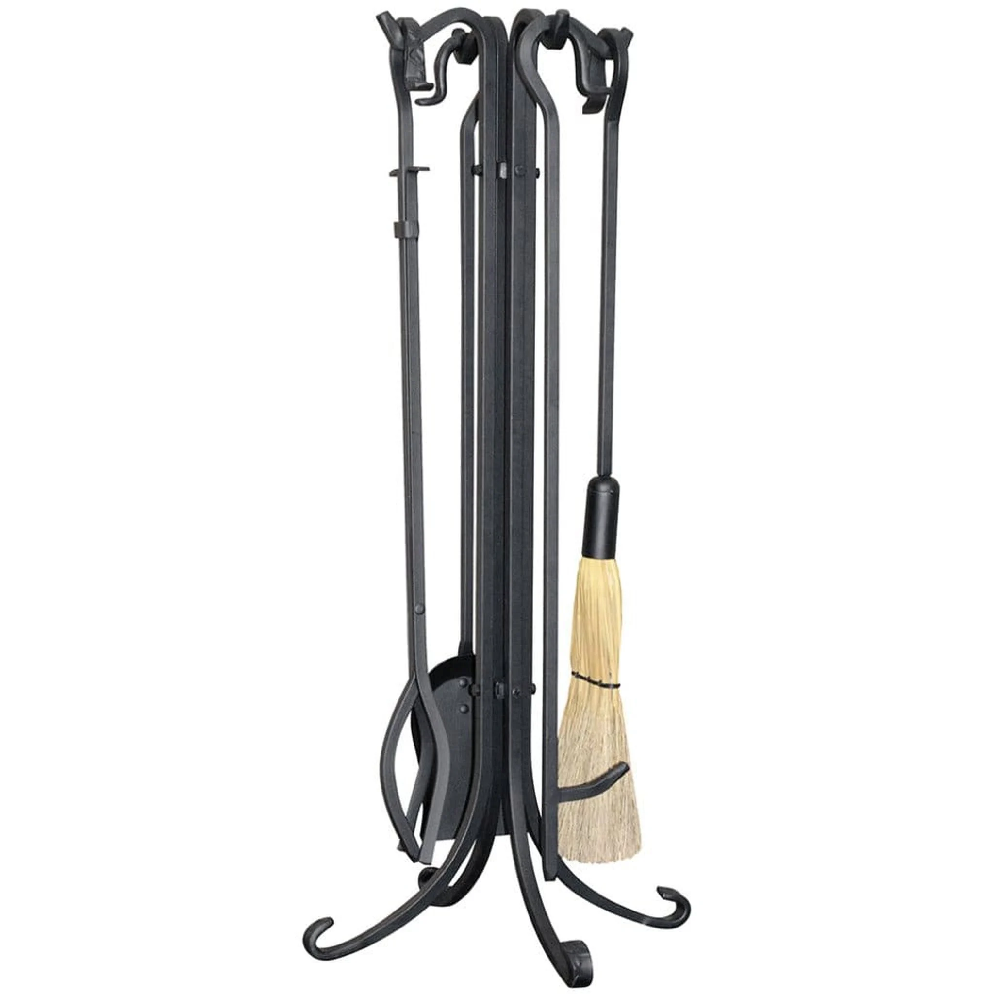 UniFlame 33" F-1021 5-Piece Black Wrought Iron Fireset w/ Crook Handles