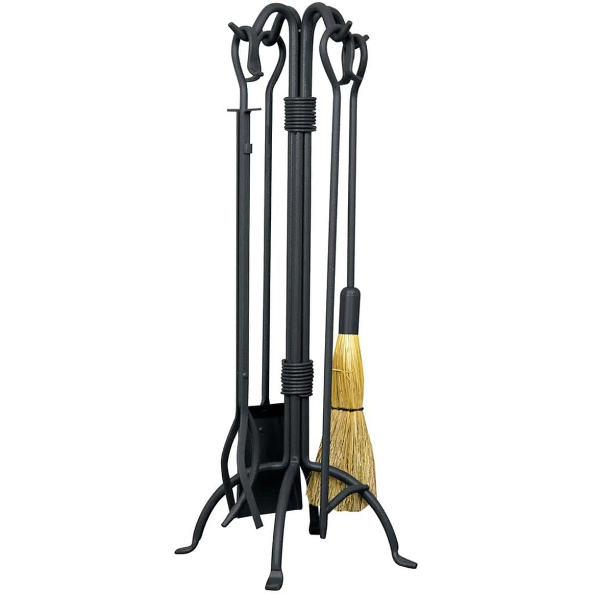 UniFlame 33" F-1061 5-Piece Black Wrought Iron Fireset w/ Crook Handles