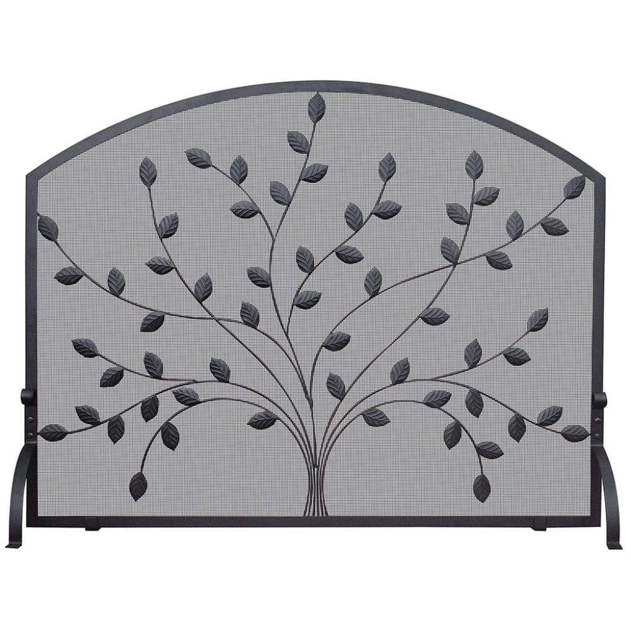 UniFlame 39" S-1073 Single Panel Black Wrought Iron Screen w/ Leaf Design
