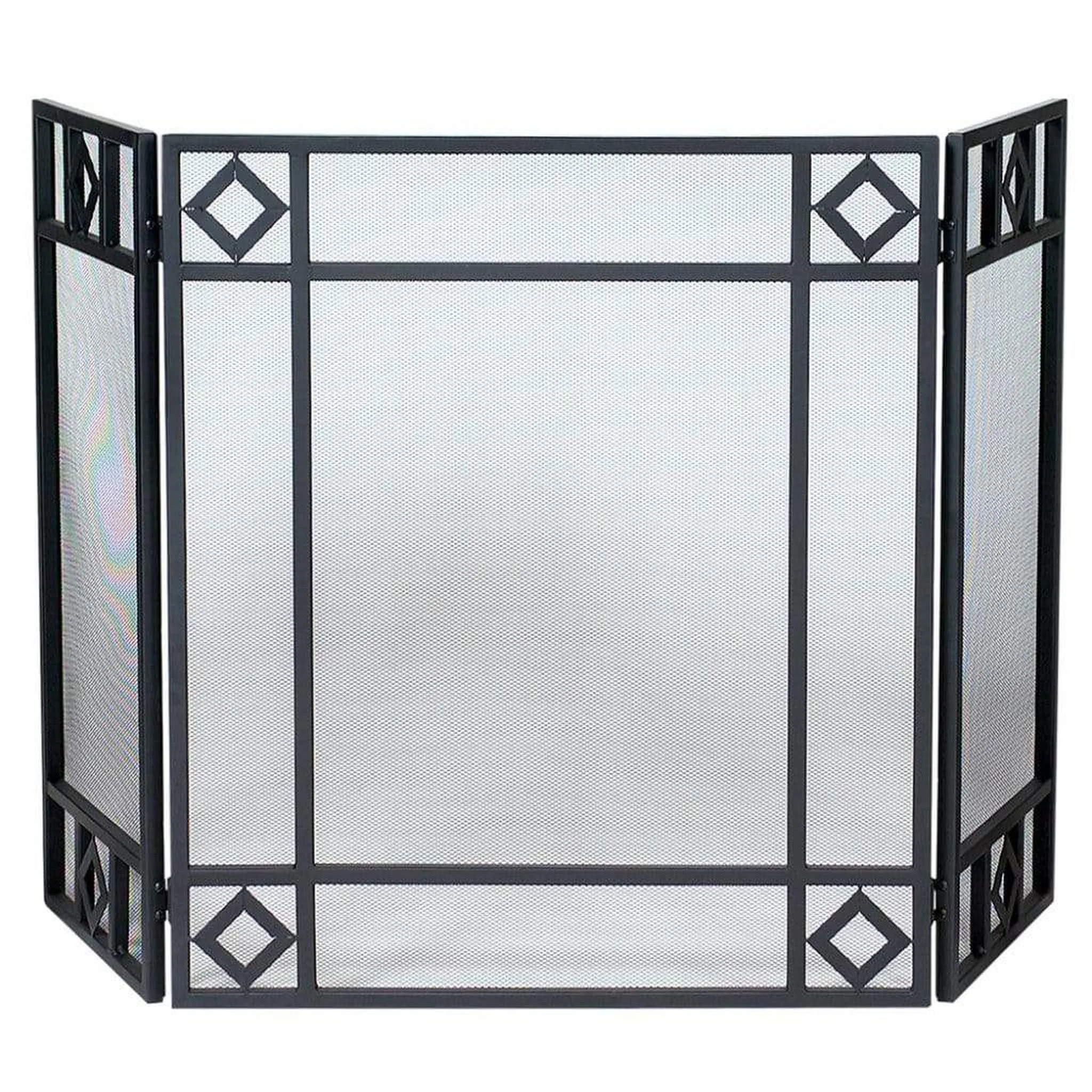 UniFlame 52" S-1194 3 Fold Black Wrought Iron Arch Top Screen w/ Decorative Scrolls