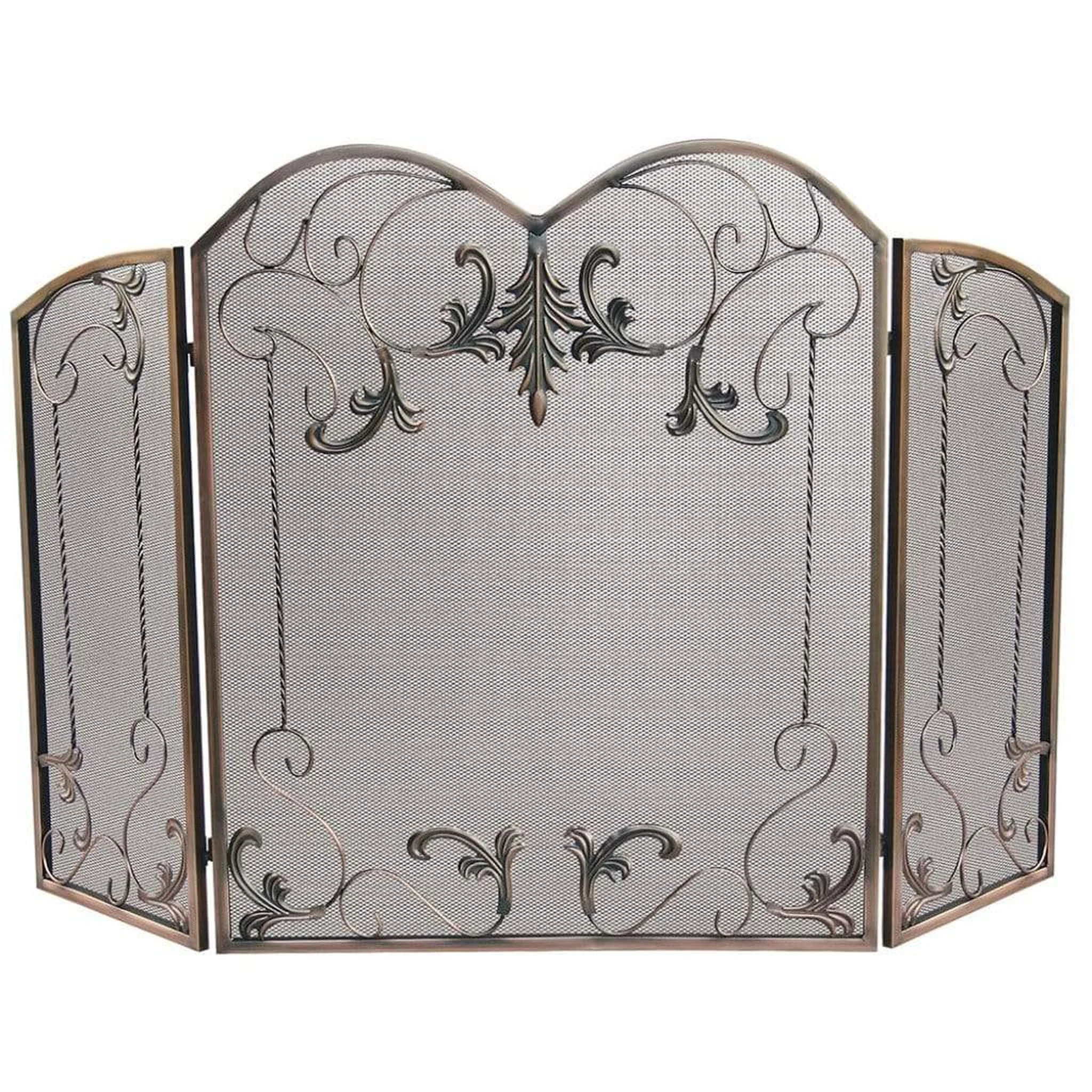 UniFlame 54" S-1645 3 Fold Venetian Bronze Screen w/ Leaf Scrolls