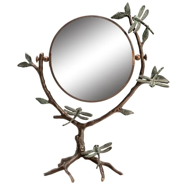 SPI Home Dragonfly on Branch Mirror – Brass Wall Accent with Nature Motif, 15" Tall