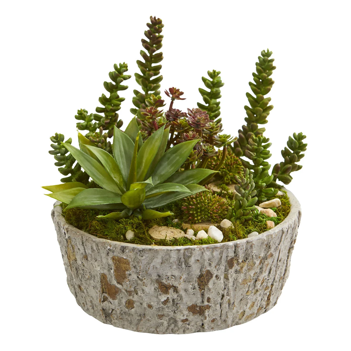 Nearly Natural 8270 9" Artificial Green Mini Succulent Garden Plant in Weathered Oak Planter