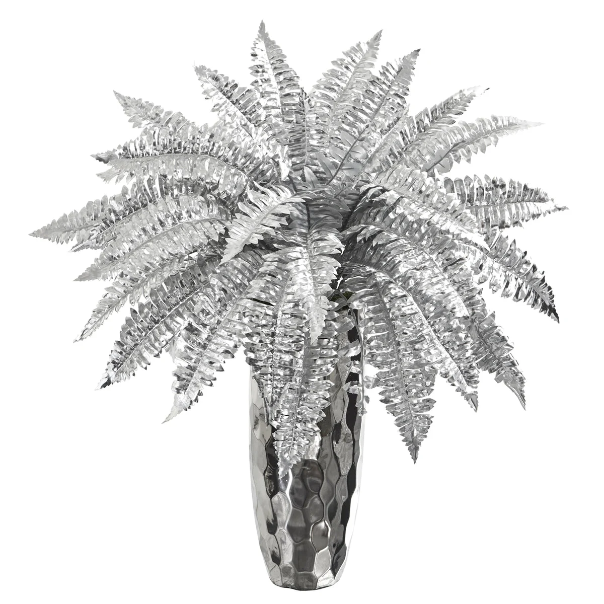 Nearly Natural P1081 3' Artificial Silver Metallic Boston Fern Plant in Silver Planter