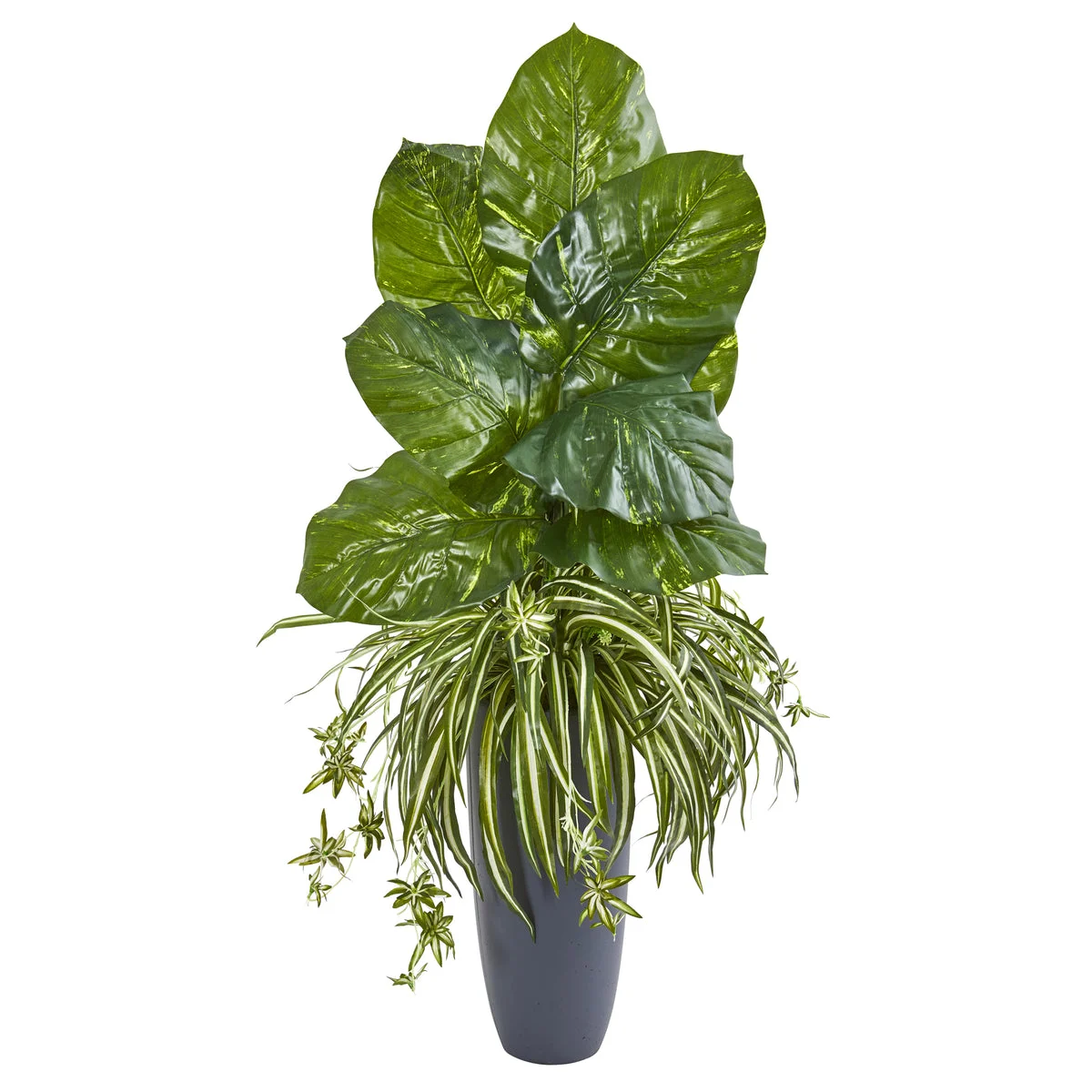 Nearly Natural 8715 49" Artificial Green Spider & Pothos Plant in Gray Planter