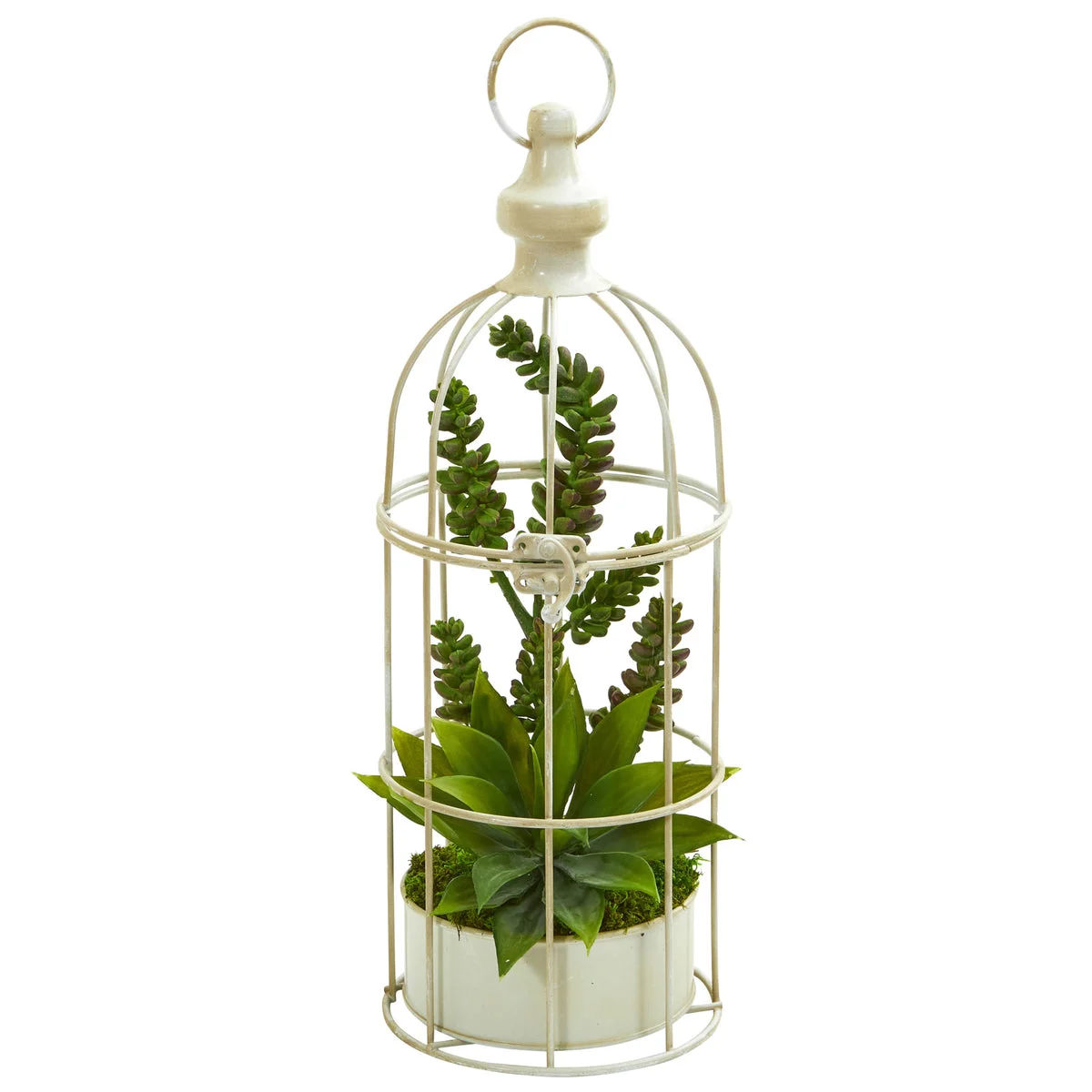 Nearly Natural 8260 16" Artificial Green Succulent Garden Plant in Birdcage