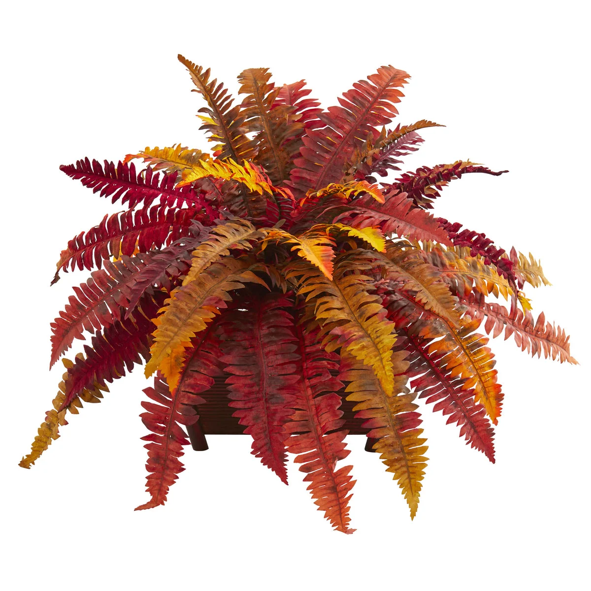 Nearly Natural 8541 19" Artificial Red & Orange Autumn Boston Fern Plant in Planter