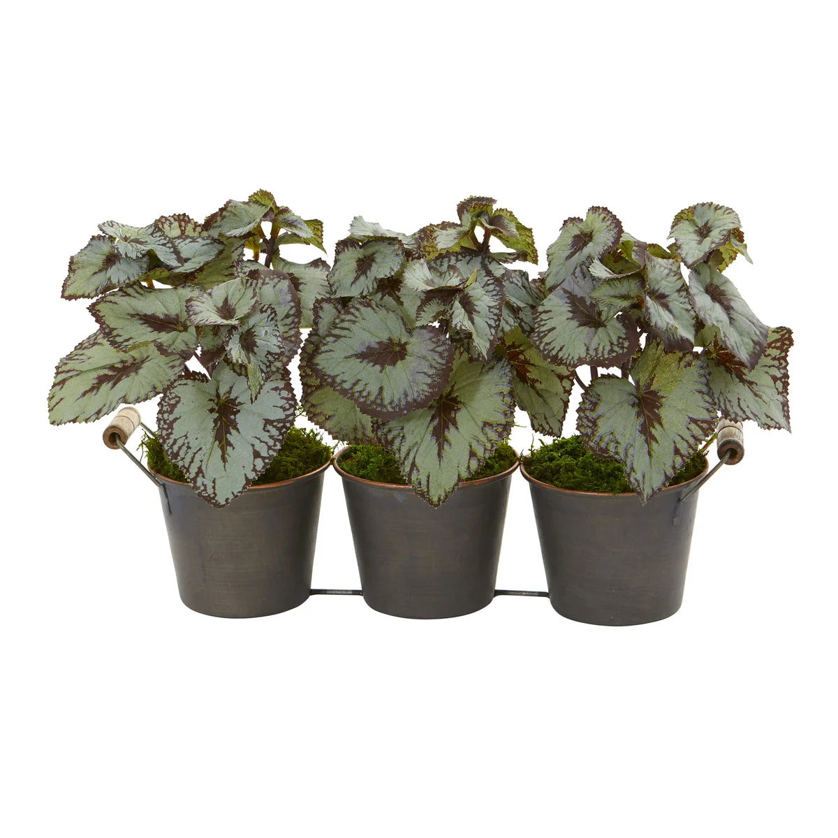 Nearly Natural 8798 10" Artificial Green Begonia Plant in Triple Potted Metal Planter