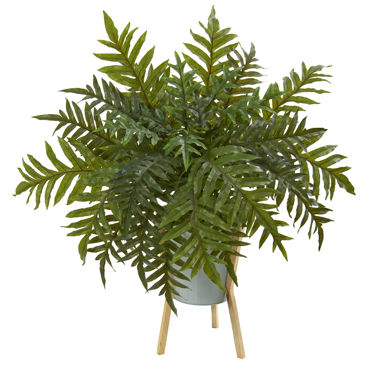 Nearly Natural P1074 26" Artificial Green Real Touch Hares Foot Fern Plant in Green Planter with Stand
