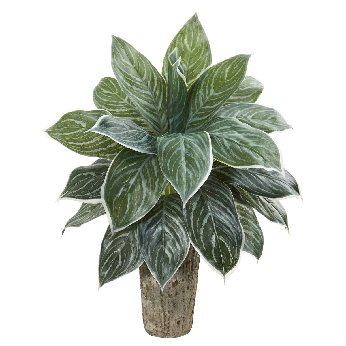 Nearly Natural 8507 24" Artificial Green Real Touch Aglonema Plant in Weathered Oak Vase