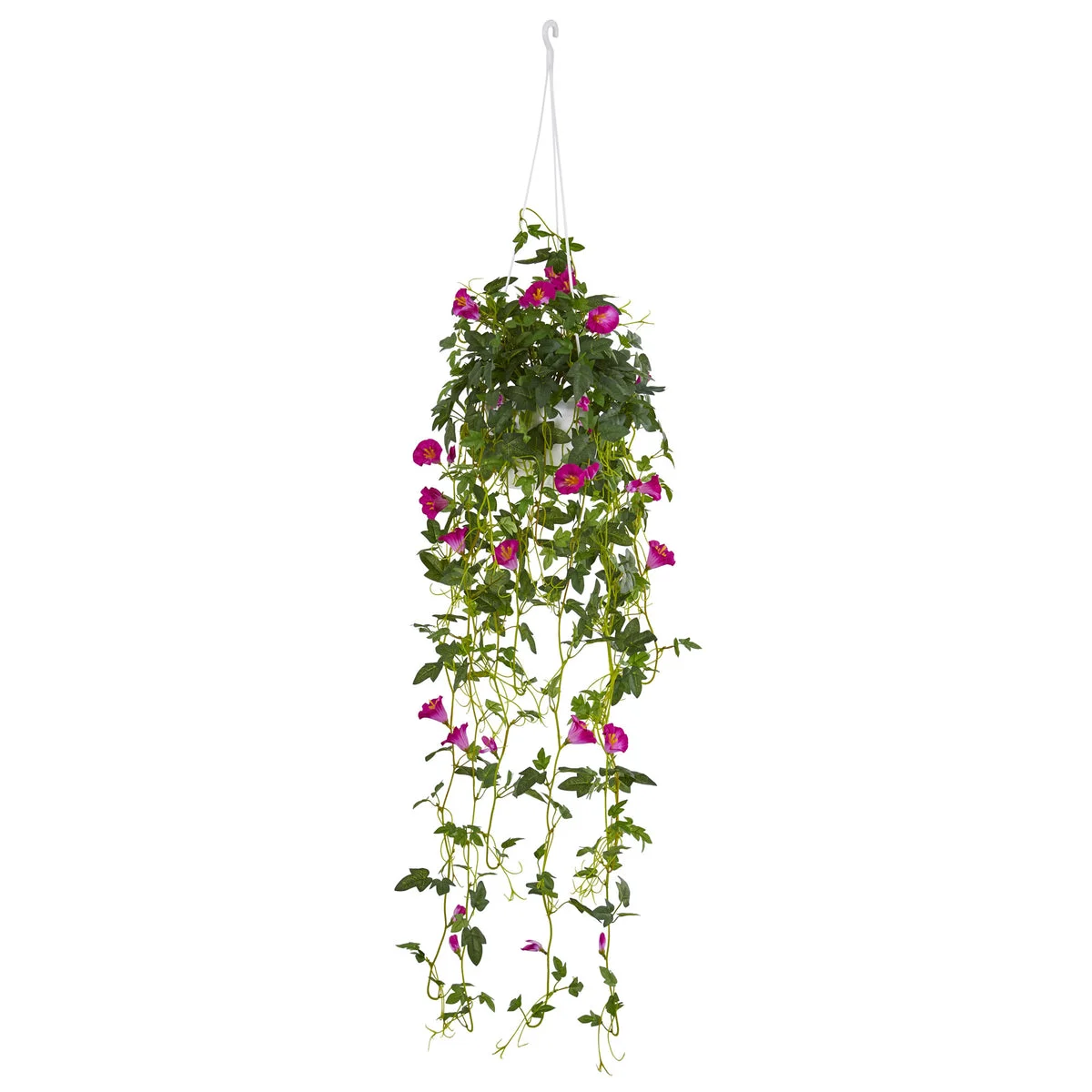 Nearly Natural 6945 30" Artificial Green & Pink Petunia Plant in Hanging Basket