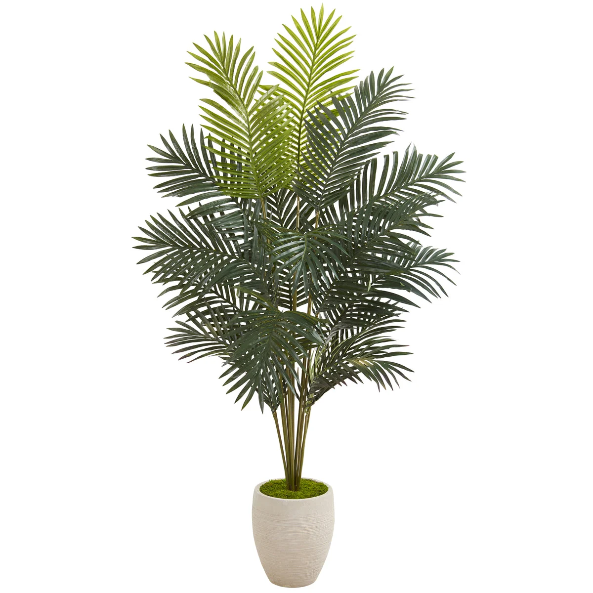 Nearly Natural 9961 63" Artificial Green Paradise Palm Plant in Sand Colored Planter