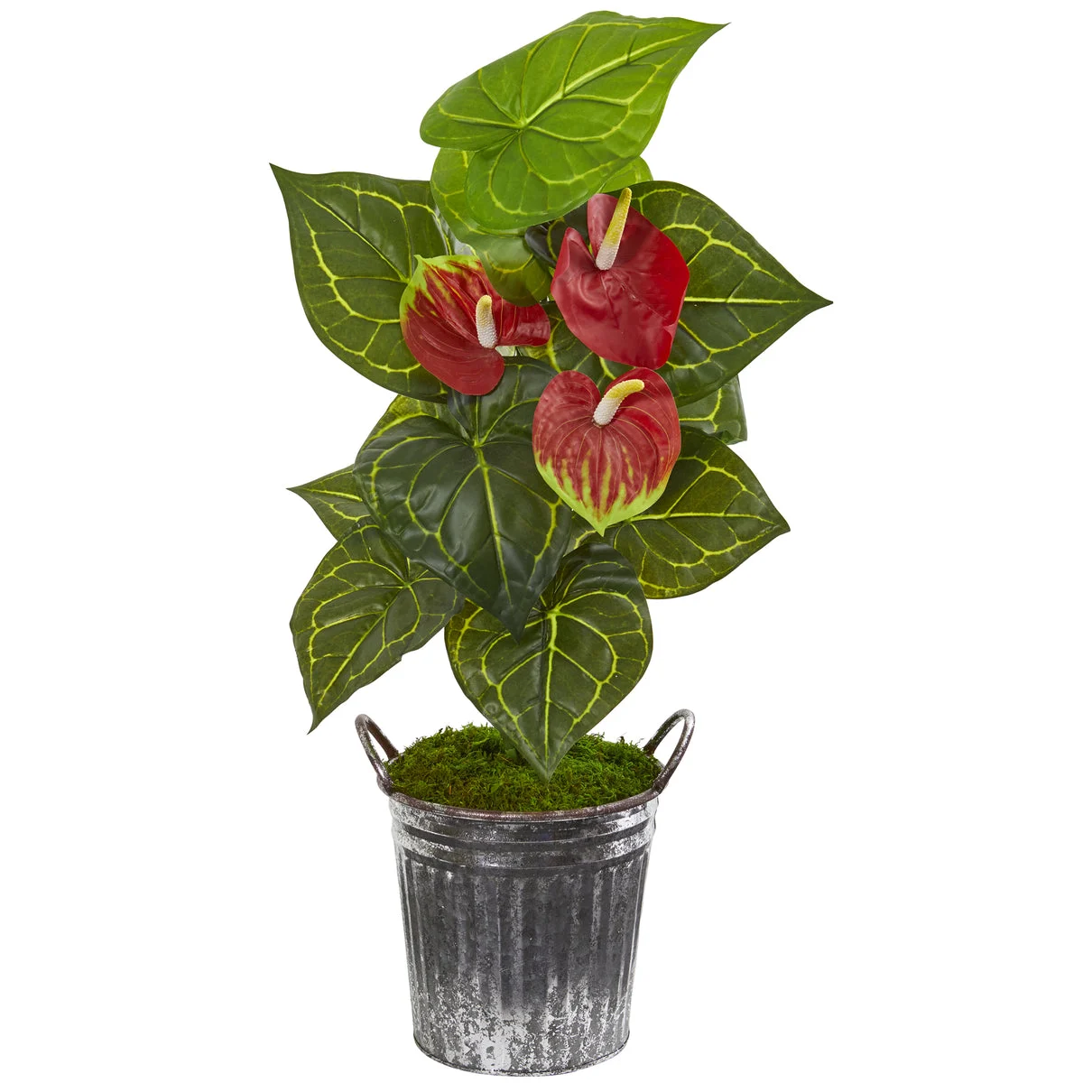 Nearly Natural 9490 33`` Artificial Green Real Touch Anthurium Plant in Vintage Bucket