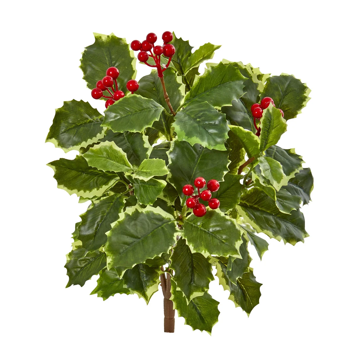 Nearly Natural 6189-S12 14" Artificial Green Real Touch Variegated Holly Leaf Bush Plant, Set of 12