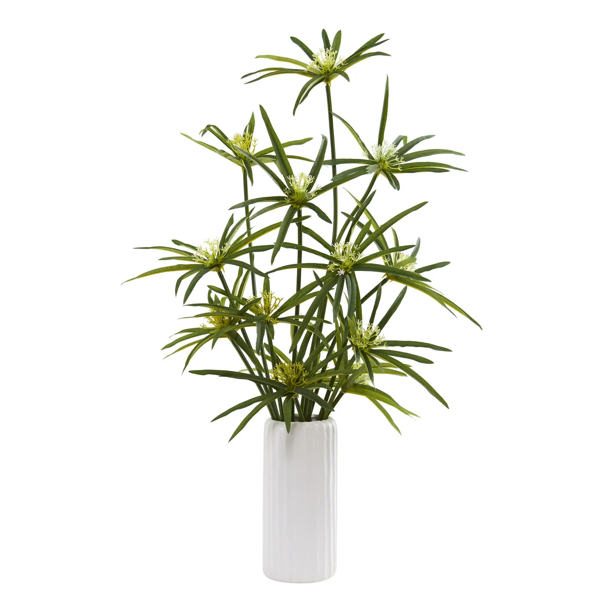 Nearly Natural P1200 24" Artificial Green Cyperus Plant in White Planter