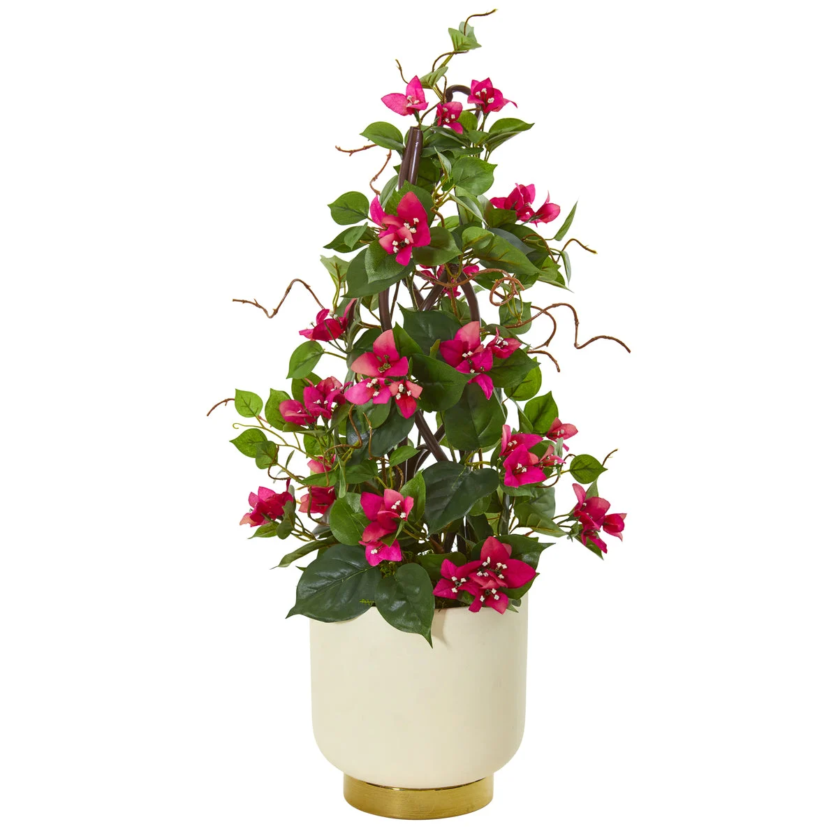 Nearly Natural 9668 26" Artificial Green & Pink Bougainvillea Plant in White Designer Bowl