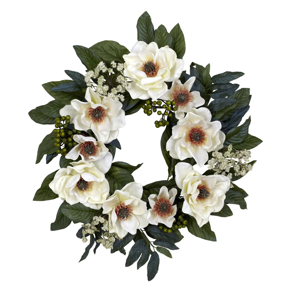 Nearly Natural 22`` Magnolia Wreath