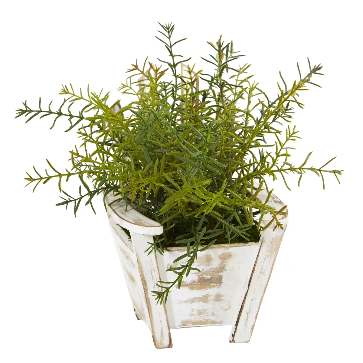 Nearly Natural 8861 12" Artificial Green Rosemary Plant in Chair Planter