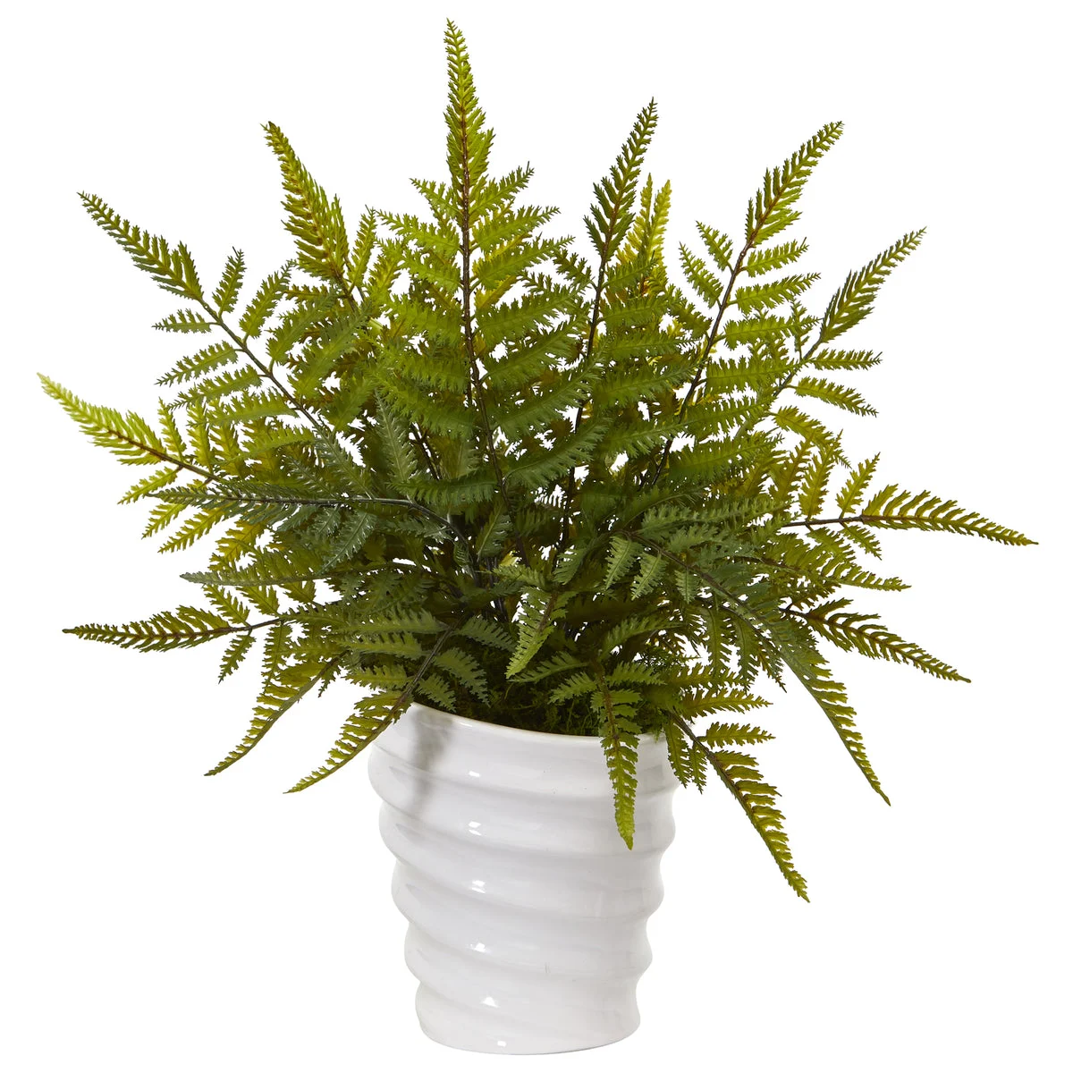 Nearly Natural 8841 16" Artificial Green Fern Plant in White Planter